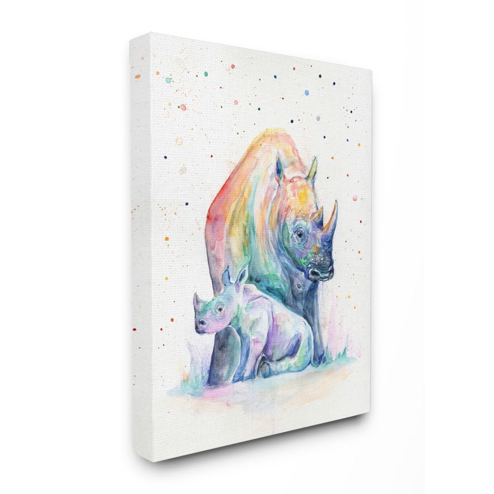 Stupell Industries Colorful Abstract Rhino Family Animal Watercolor Painting Canvas Wall Art by Marc Allante