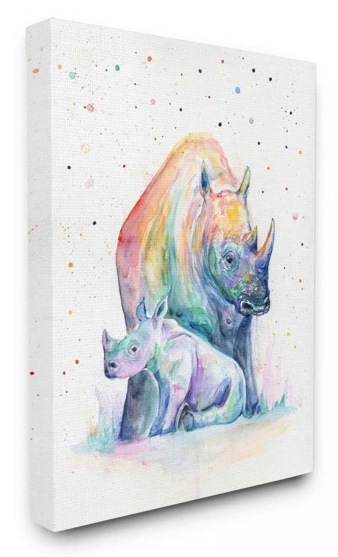 Stupell Industries Colorful Abstract Rhino Family Animal Watercolor Painting Canvas Wall Art by Marc Allante