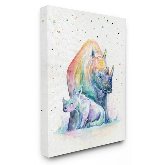 Stupell Industries Colorful Abstract Rhino Family Animal Watercolor Painting Canvas Wall Art by Marc Allante