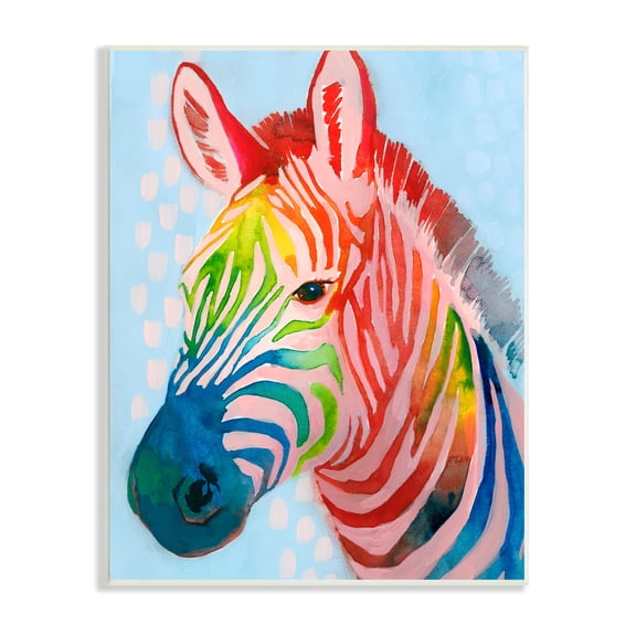Stupell Industries Colorful Abstract Zebra Animal Rainbow Blue Drawing, 13 x 19,Design by Grace Popp