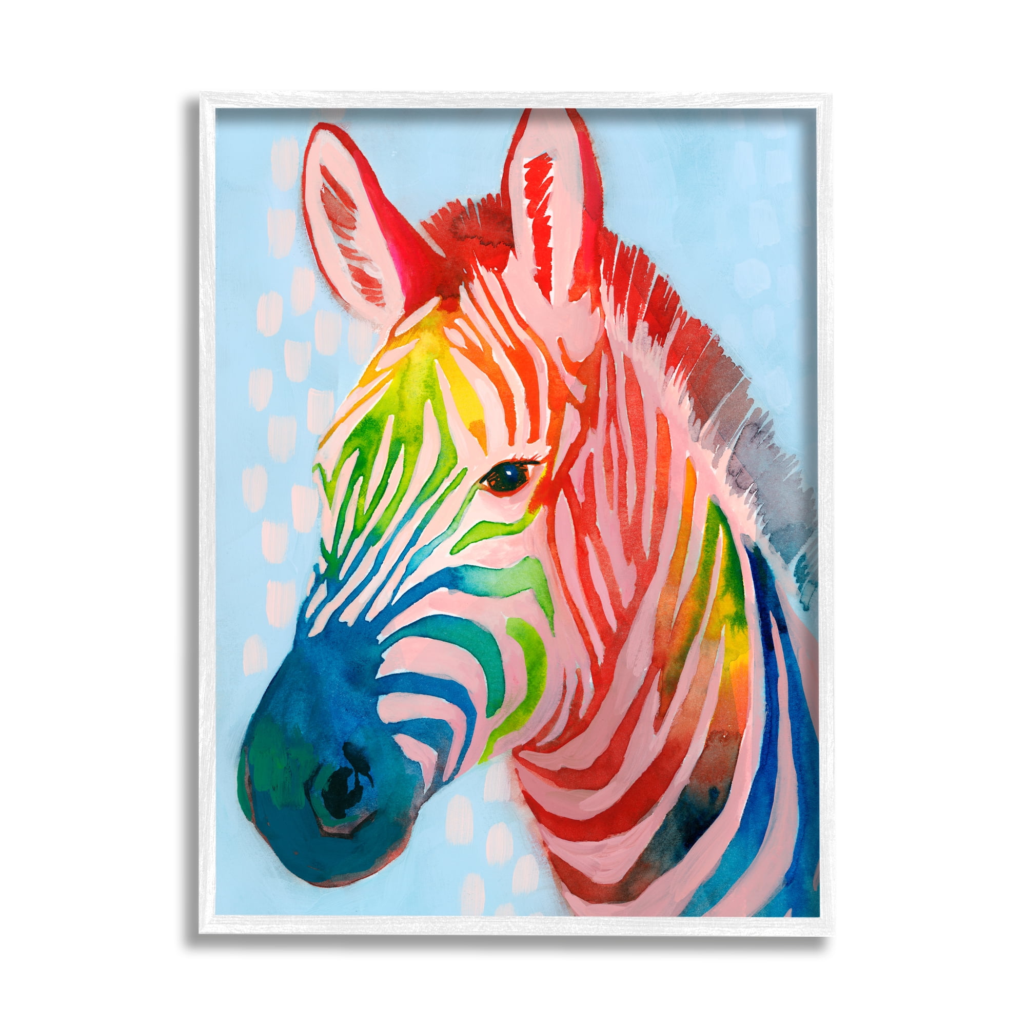 Stupell Industries Colorful Abstract Zebra Animal Rainbow Blue Drawing, 24 x 30,Design by Grace Popp