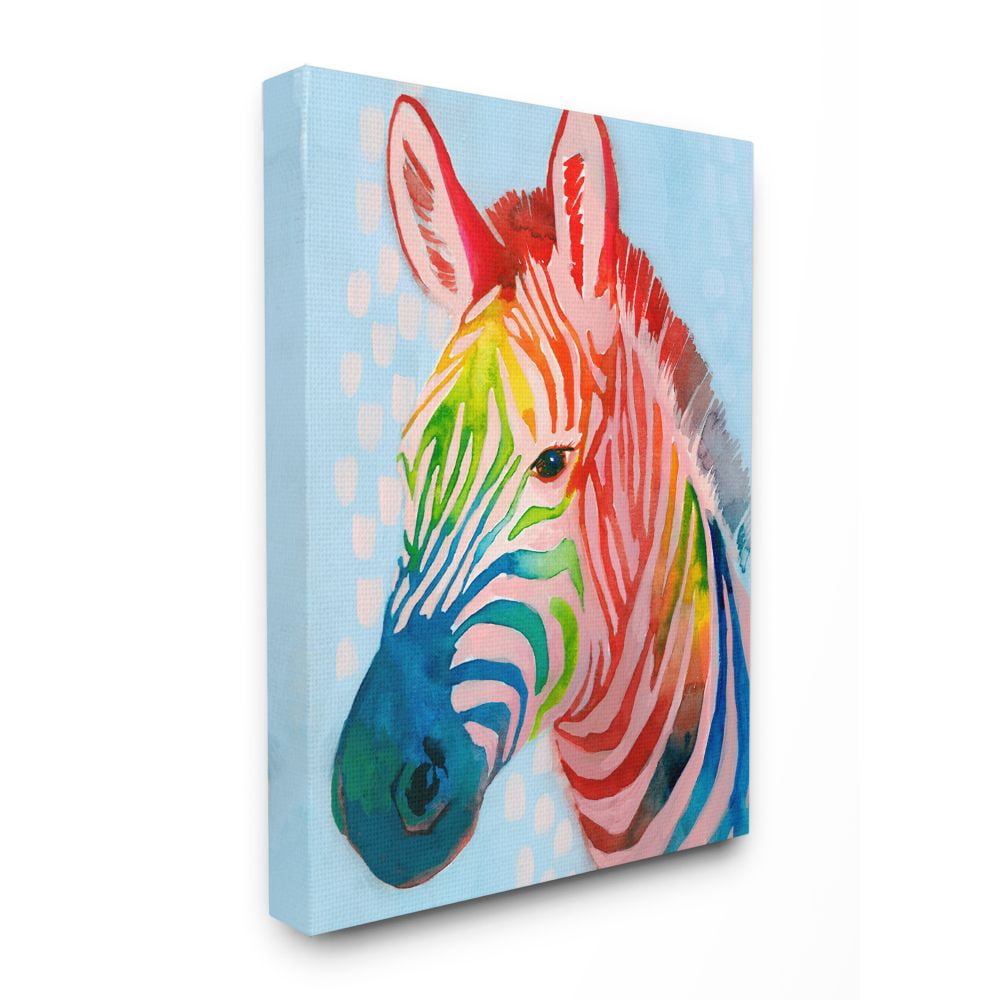 Stupell Industries Colorful Abstract Zebra Animal Rainbow Blue Drawing Canvas Wall Art by Grace Popp