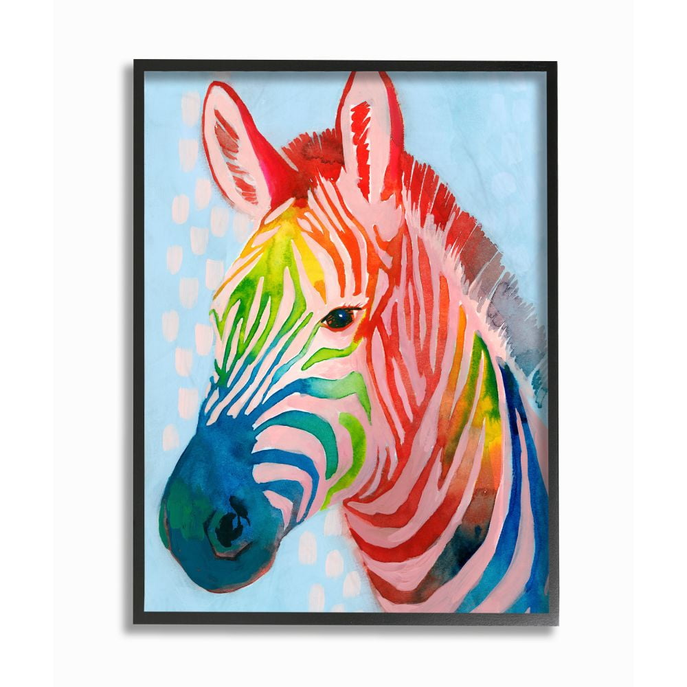 Stupell Industries Colorful Abstract Zebra Animal Rainbow Blue Drawing Framed Giclee Texturized Art by Grace Popp