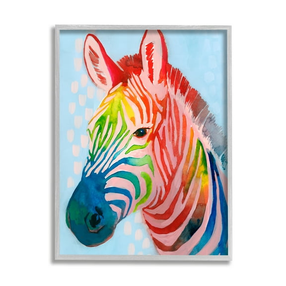 Stupell Industries Colorful Abstract Zebra Animal Rainbow Blue Drawing Graphic Art Gray Framed Art Print Wall Art, 24x30, by Grace Popp