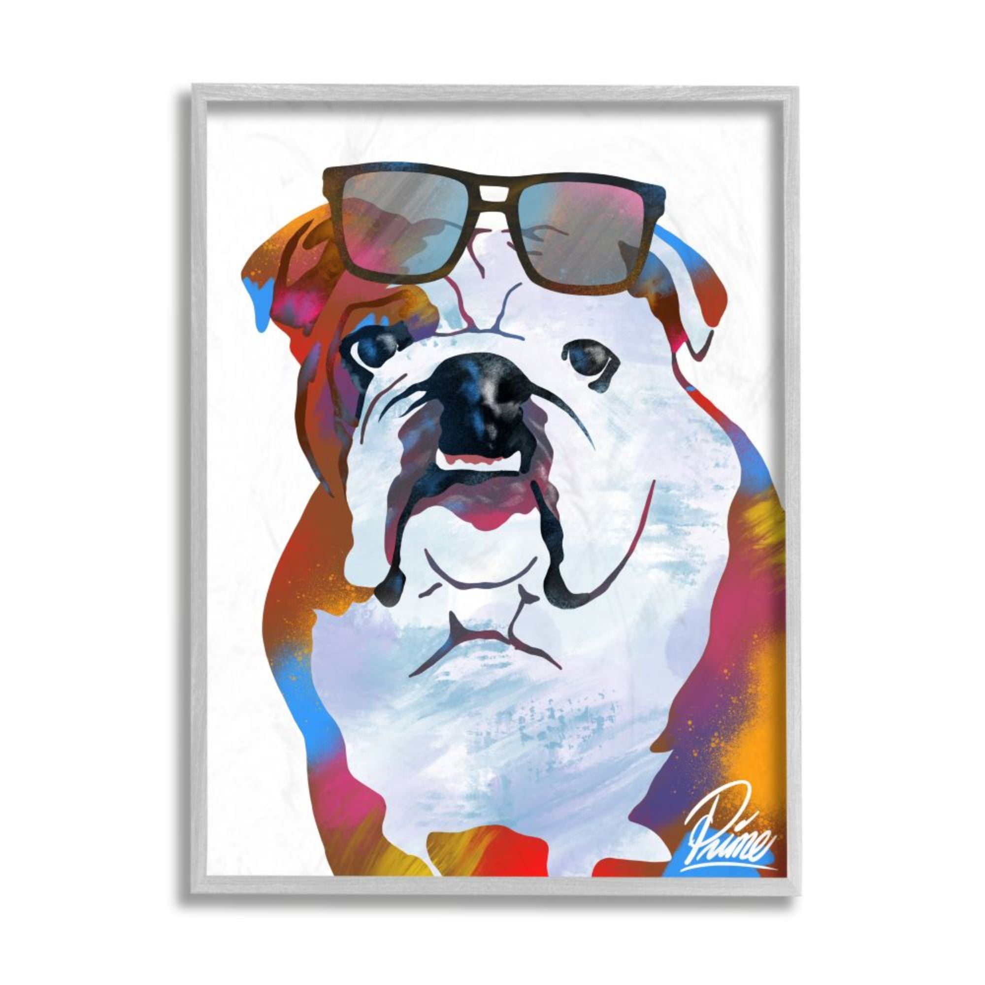 Stupell Industries Colorful American Bulldog Portrait Stylish Sunglasses Design by Marcus Prime, 11" x 14", Gray Framed