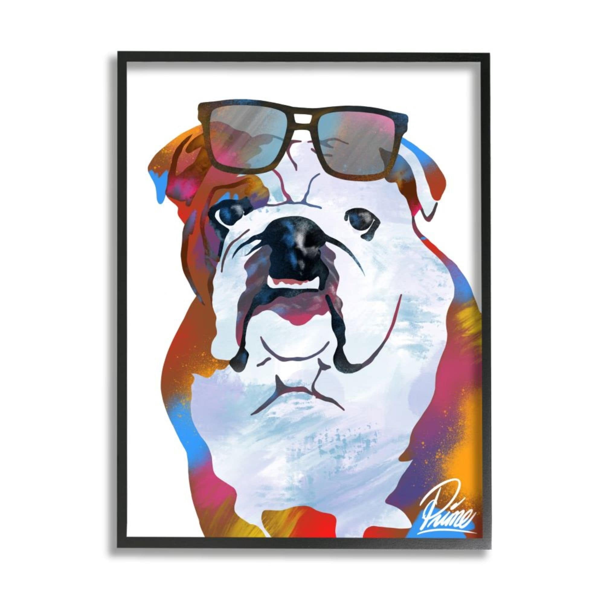 Stupell Industries Colorful American Bulldog Portrait Stylish Sunglasses Design by Marcus Prime, 24" x 30", Black Framed