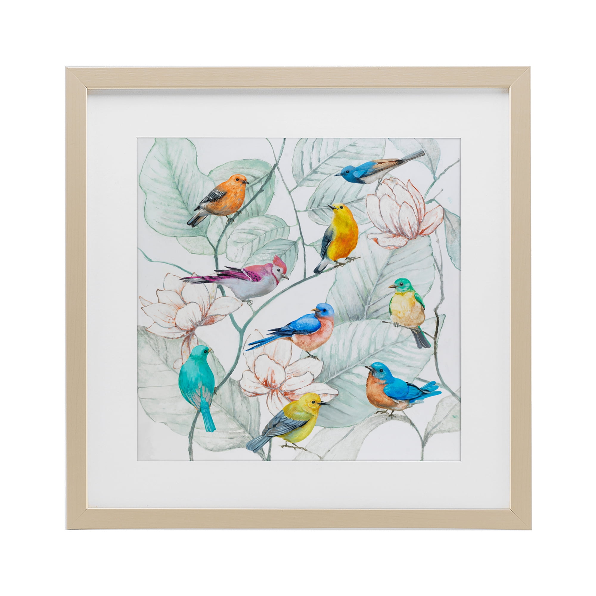 Stupell Industries Colorful Array Of Birds Birch Framed Print Under Glass, design by Lorenzo Collective