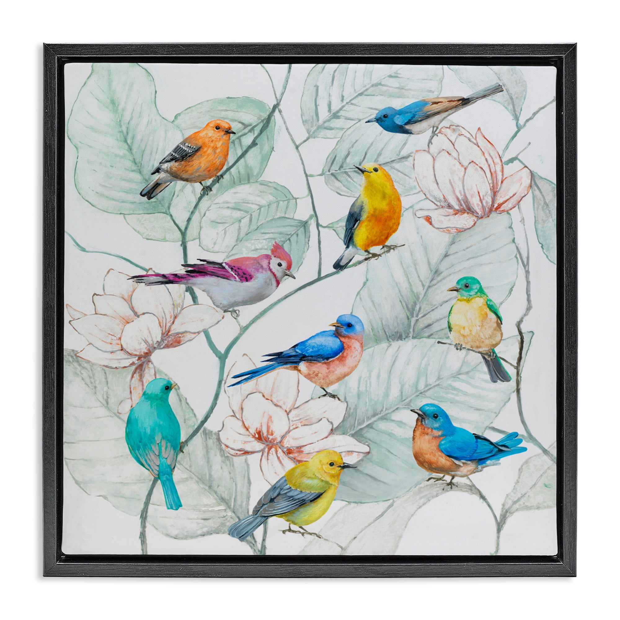 Stupell Industries Colorful Array Of Birds Black Framed Floater Canvas Wall Art, design by Lorenzo Collective