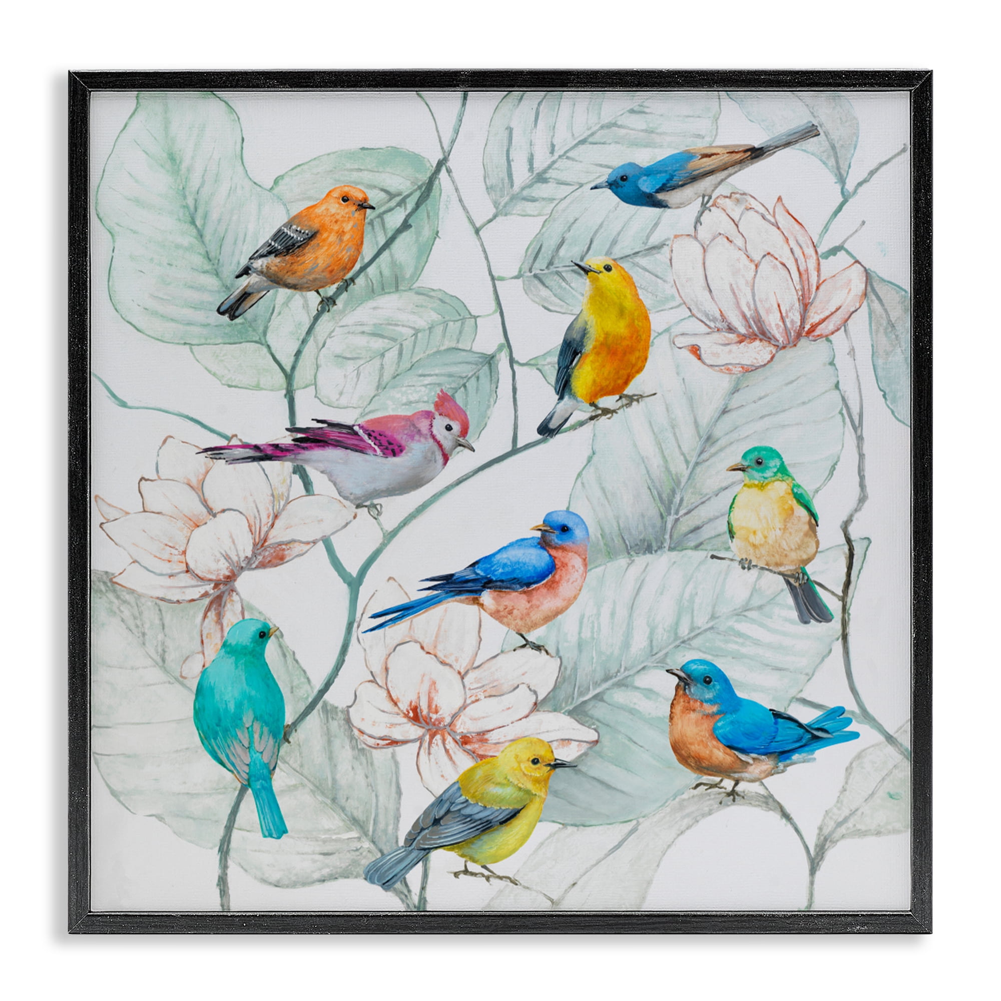 Stupell Industries Colorful Array Of Birds Black Framed Giclee Art, design by Lorenzo Collective