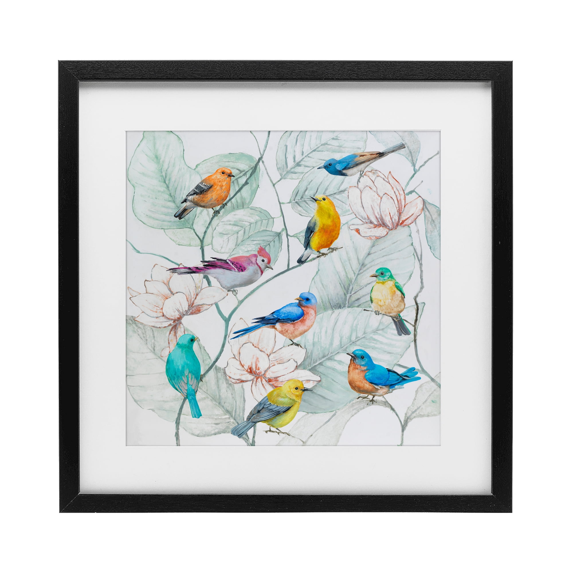 Stupell Industries Colorful Array Of Birds Black Framed Print Under Glass, design by Lorenzo Collective
