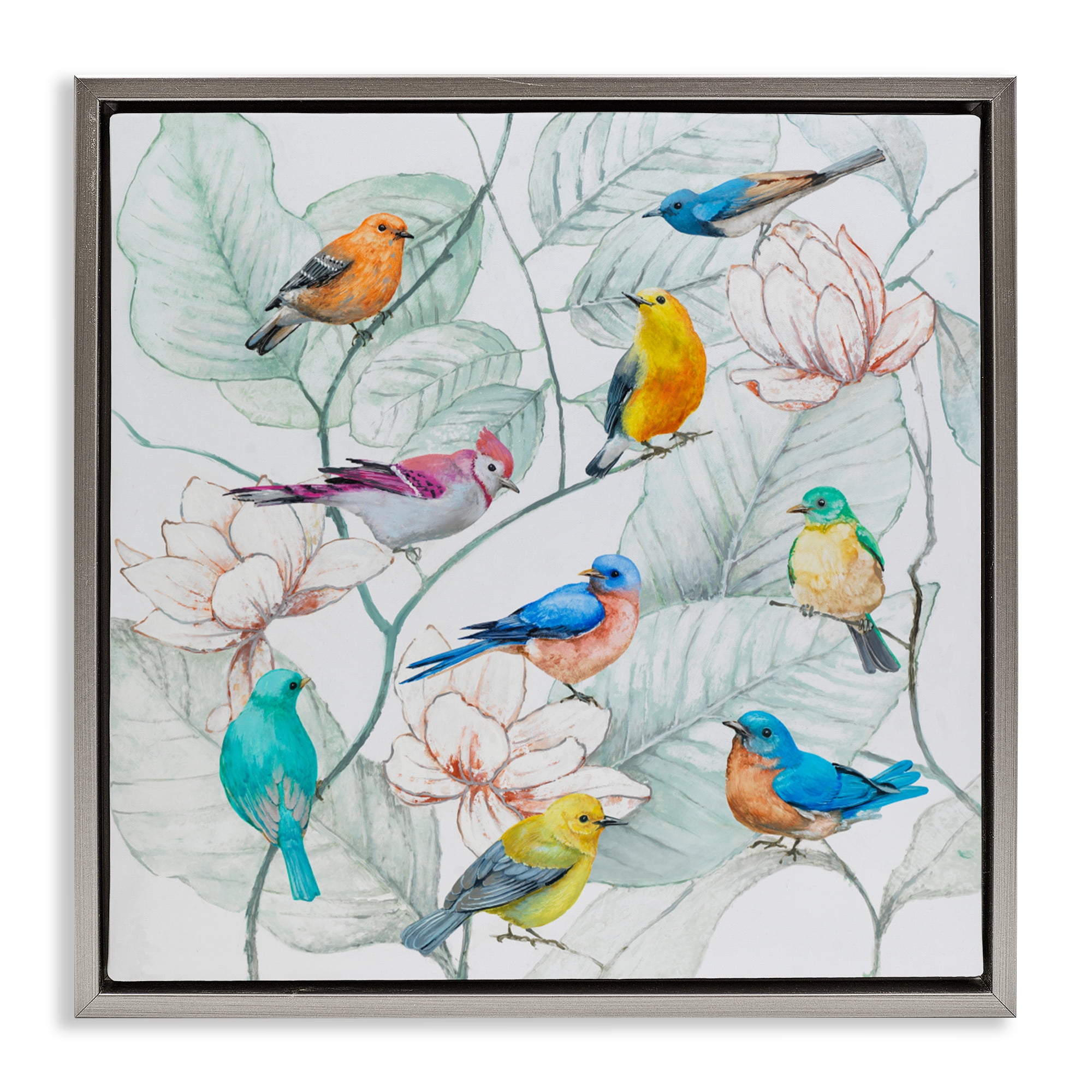 Stupell Industries Colorful Array Of Birds Gray Framed Floater Canvas Wall Art, design by Lorenzo Collective