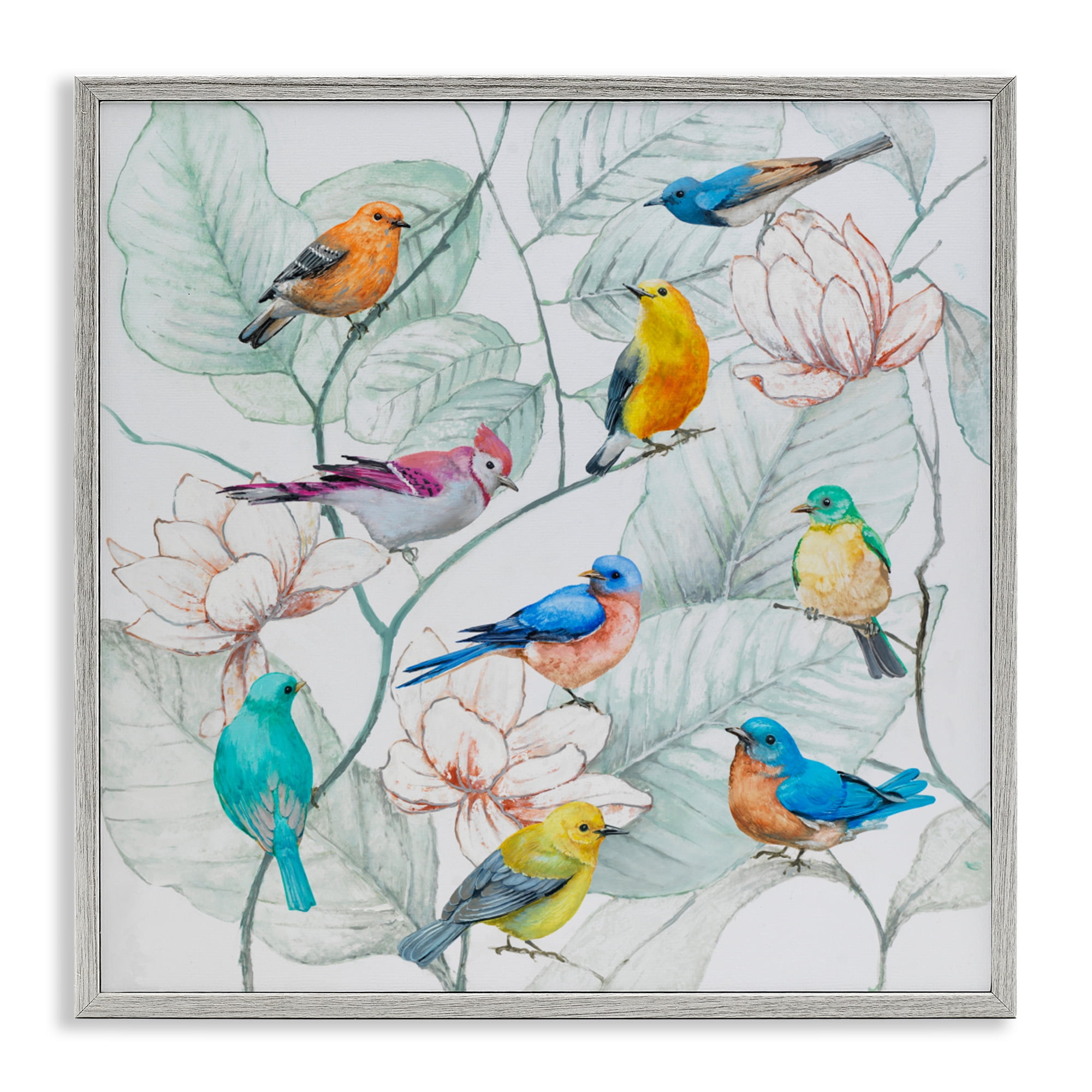 Stupell Industries Colorful Array Of Birds Gray Framed Giclee Art, design by Lorenzo Collective