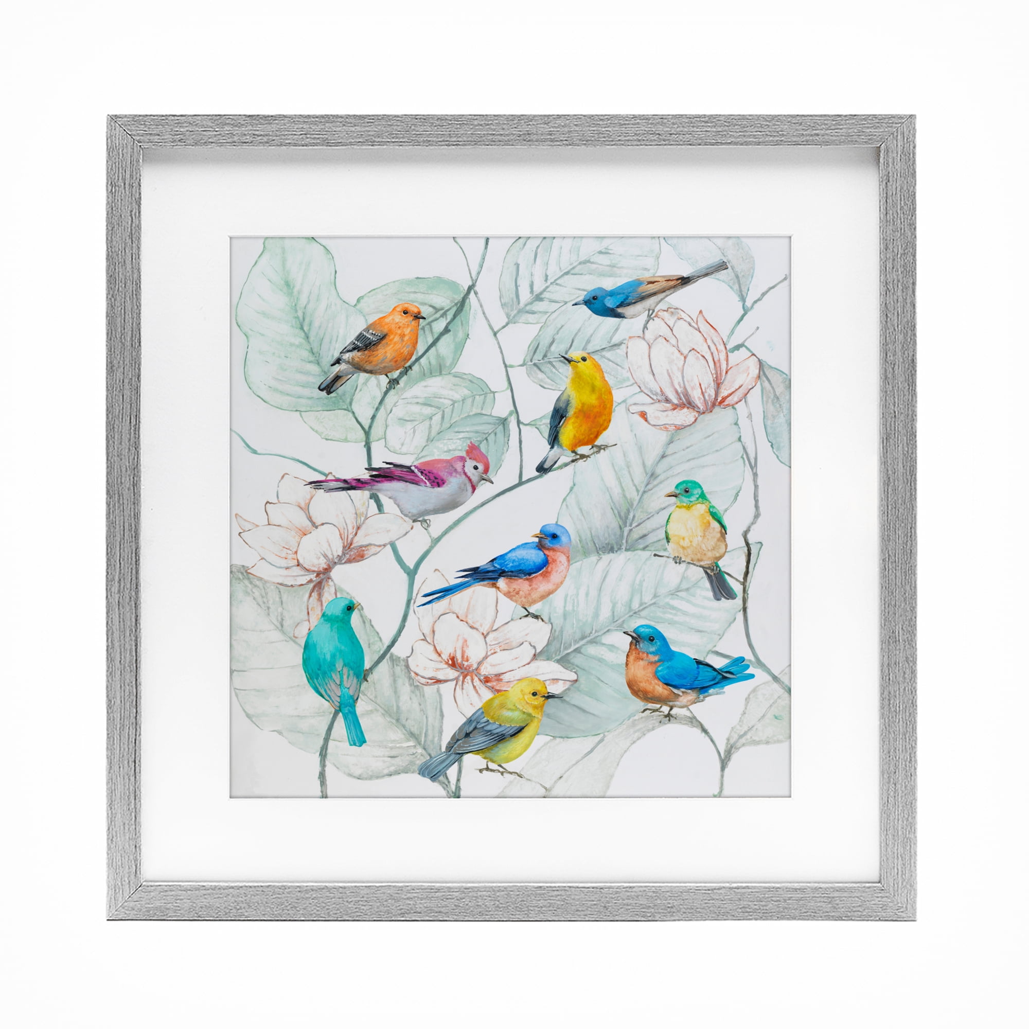 Stupell Industries Colorful Array Of Birds Gray Framed Print Under Glass, design by Lorenzo Collective