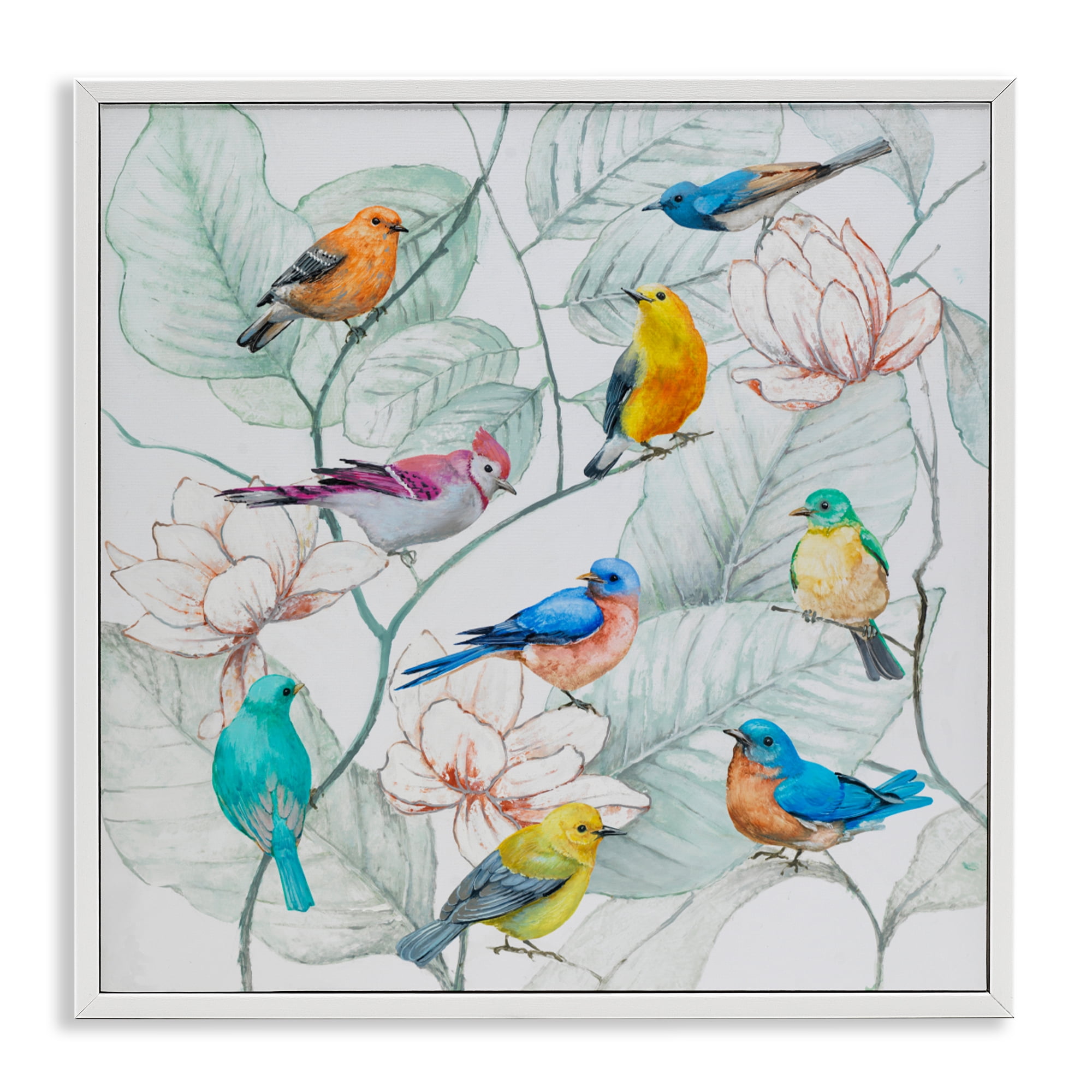 Stupell Industries Colorful Array Of Birds White Framed Giclee Art, design by Lorenzo Collective