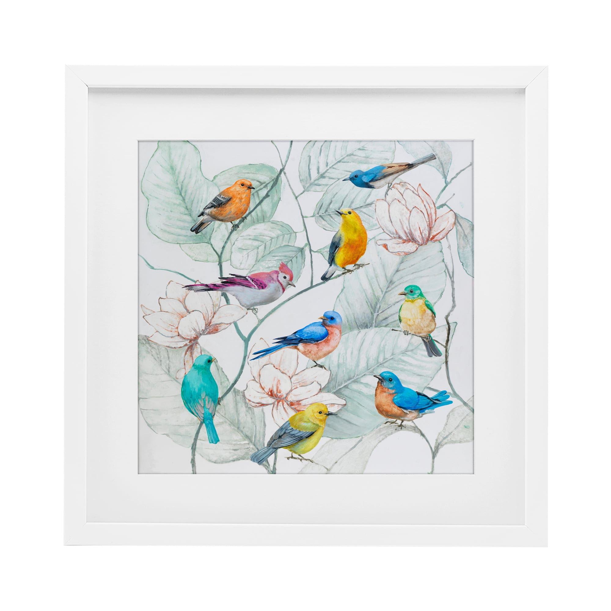 Stupell Industries Colorful Array Of Birds White Framed Print Under Glass, design by Lorenzo Collective