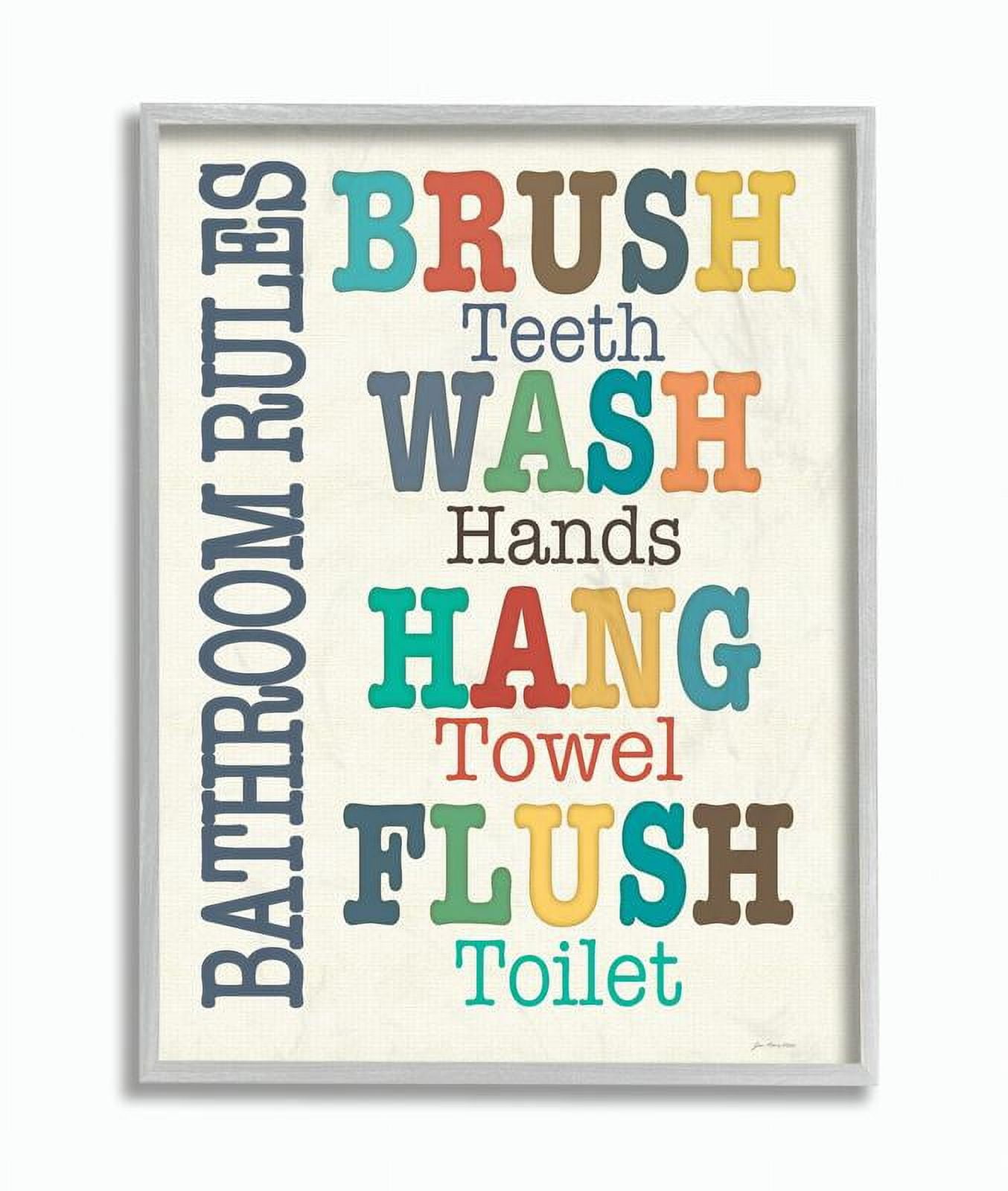 Stupell Industries Colorful Bathroom Rules Typog Graphic Art Gray Framed Art Print Wall Art, 11x14, by Jo Moulton