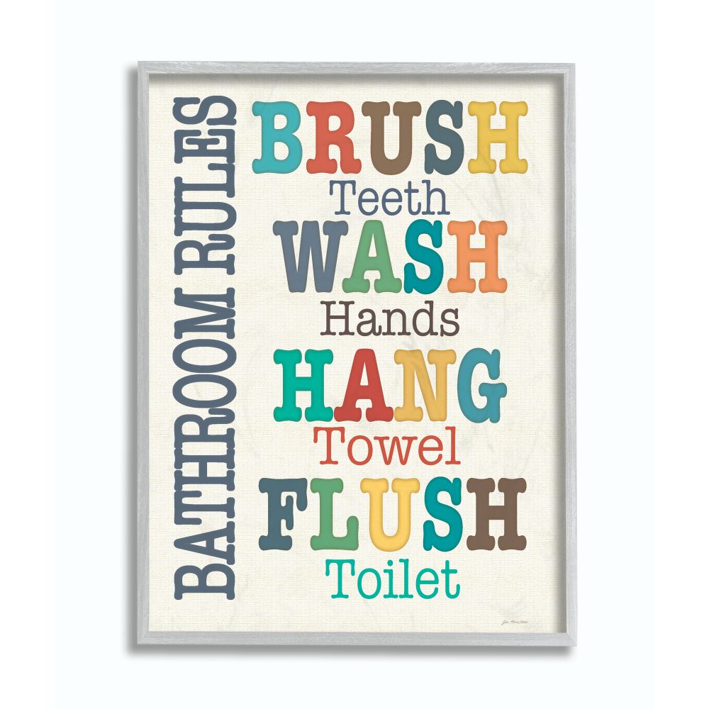 Stupell Industries Colorful Bathroom Rules TypogFramed Wall Art by Jo Moulton
