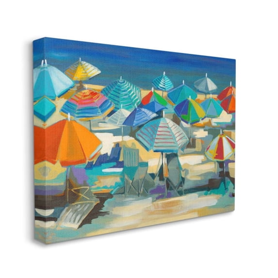 Stupell Industries Colorful Beach Umbrella Landscape Nautical Deep Blue Design by Third and Wall, 36" x 48"
