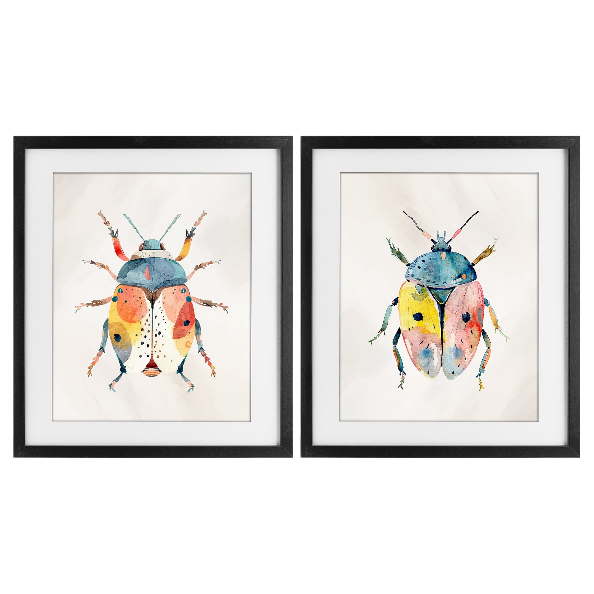 Stupell Industries Colorful Boho Beetles 2 Piece Black Framed Print Under Glass Set, design by Kim Allen