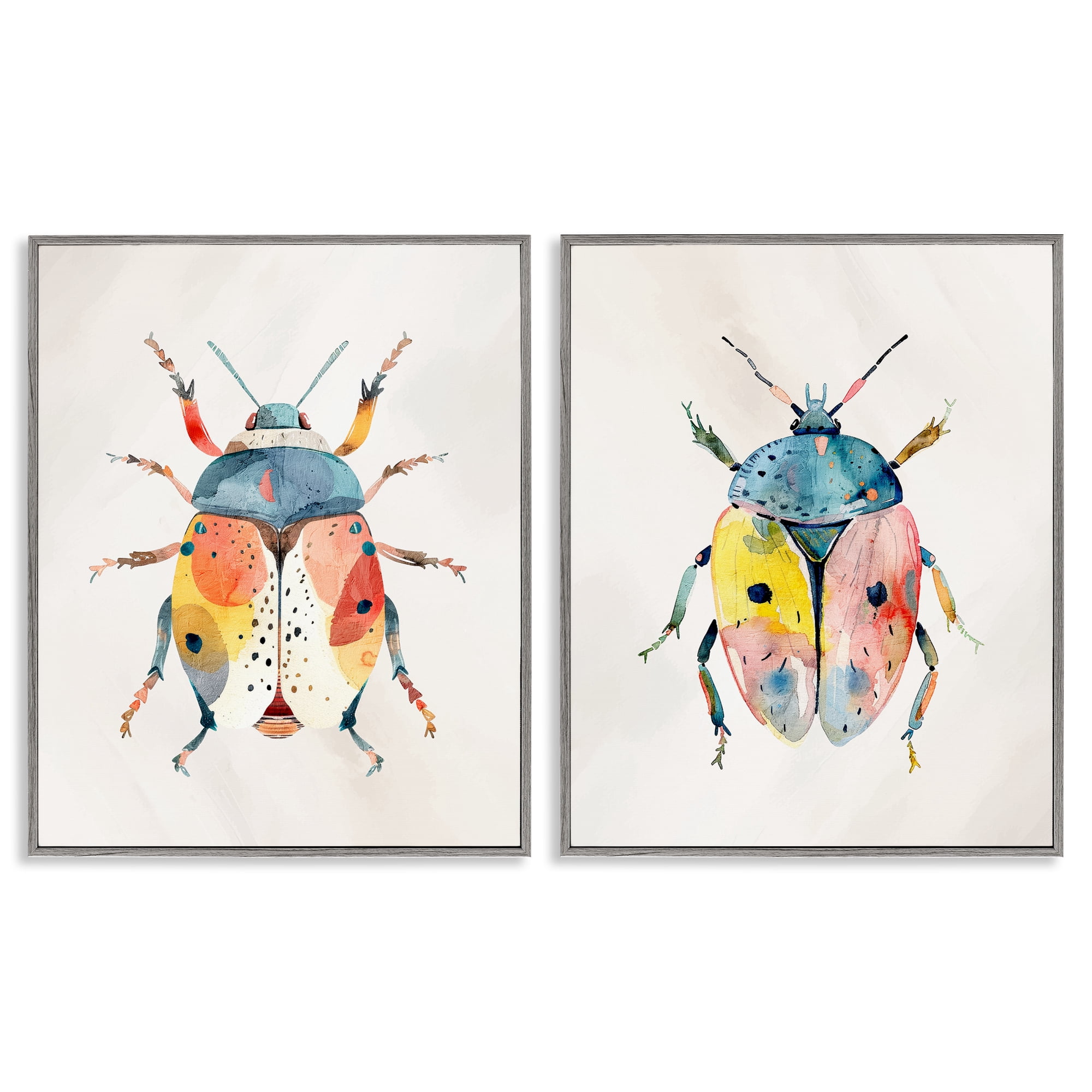 Stupell Industries Colorful Boho Beetles 2 Piece Gray Framed Giclee Art Set, design by Kim Allen