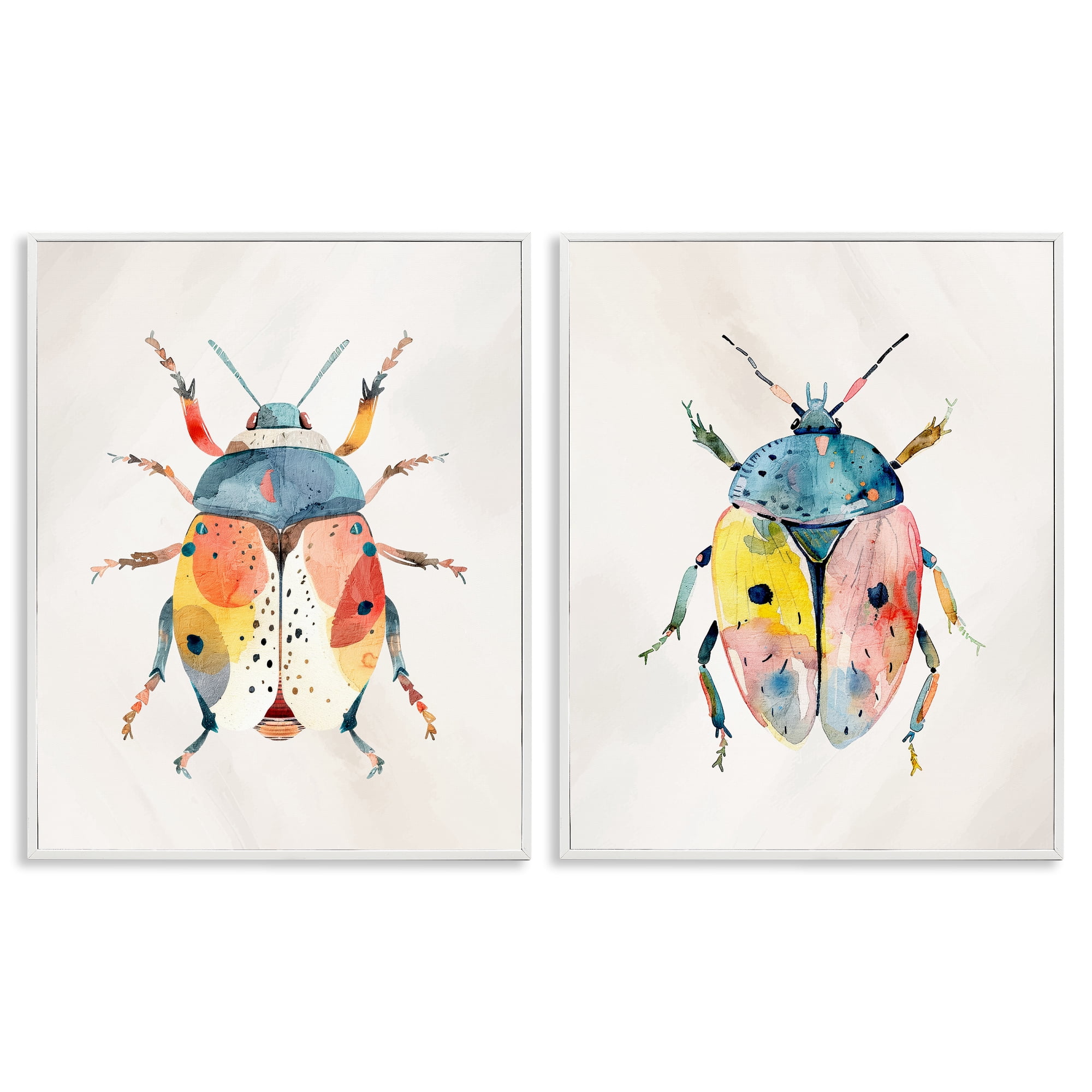 Stupell Industries Colorful Boho Beetles 2 Piece White Framed Giclee Art Set, design by Kim Allen