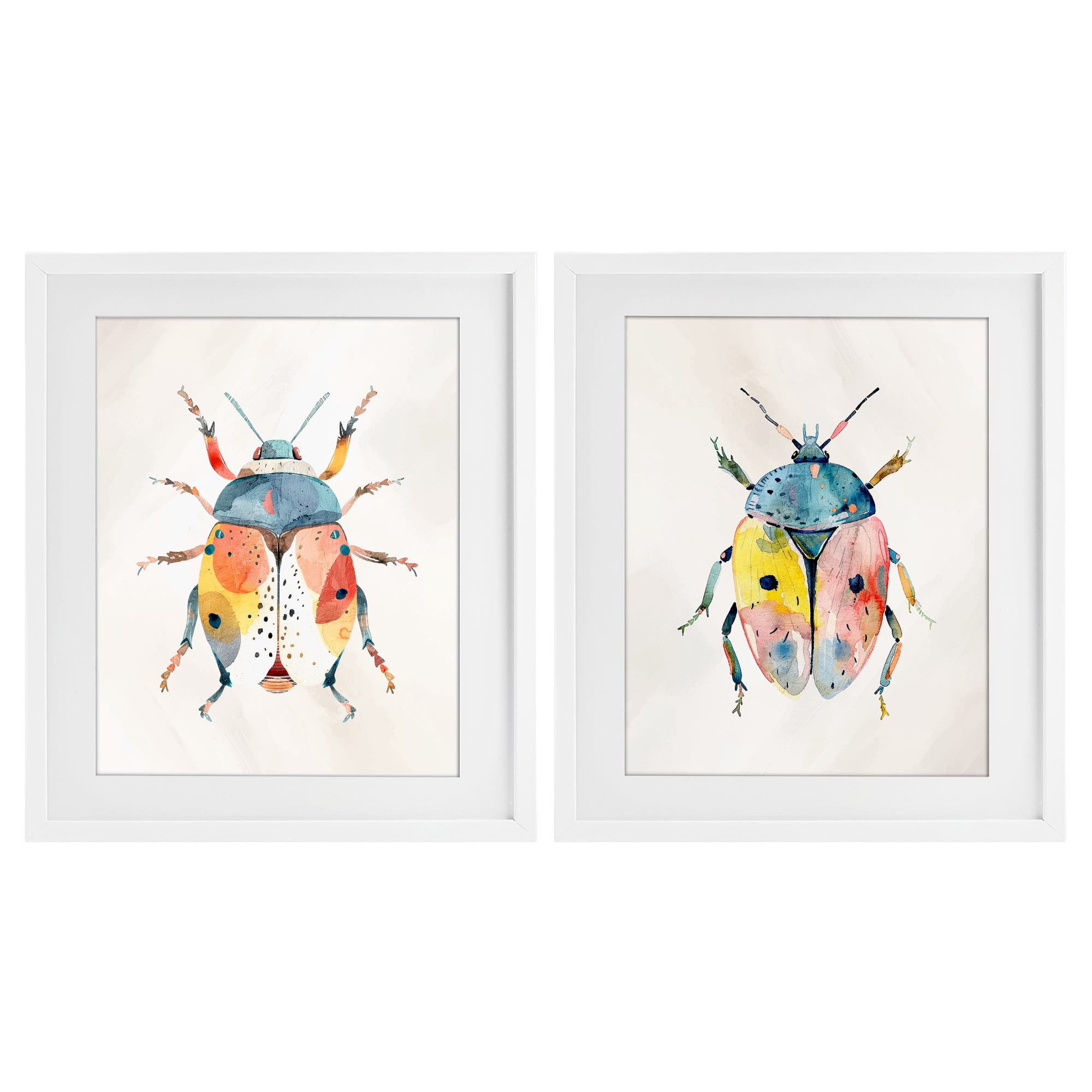 Stupell Industries Colorful Boho Beetles 2 Piece White Framed Print Under Glass Set, design by Kim Allen