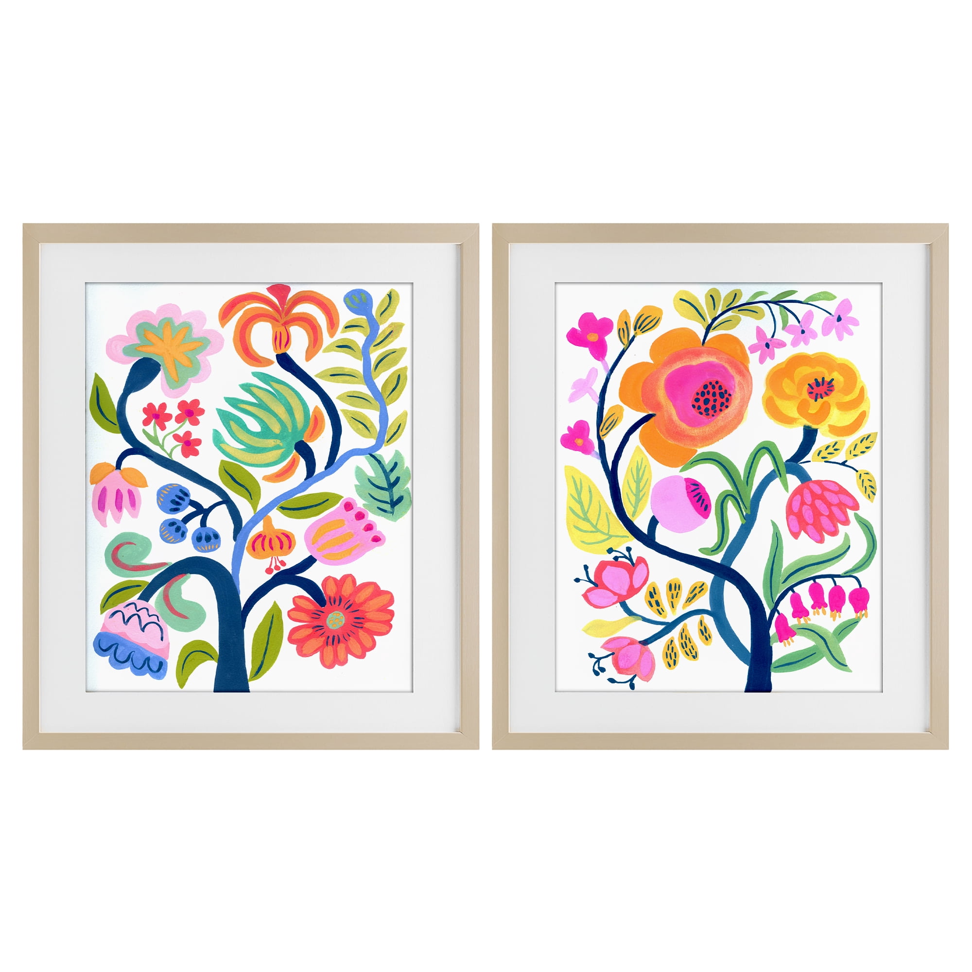Stupell Industries Colorful Boho Blue Tree 2 Piece Birch Framed Print Under Glass Set, design by Suzanne Allard