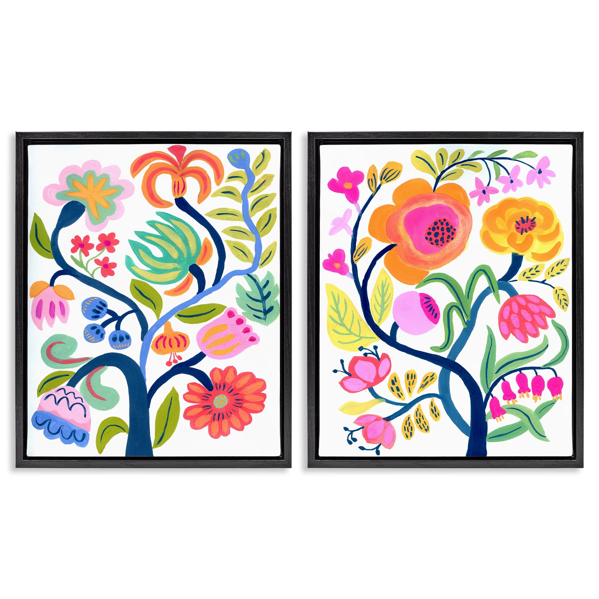 Stupell Industries Colorful Boho Blue Tree 2 Piece Black Framed Floater Canvas Set, design by Suzanne Allard