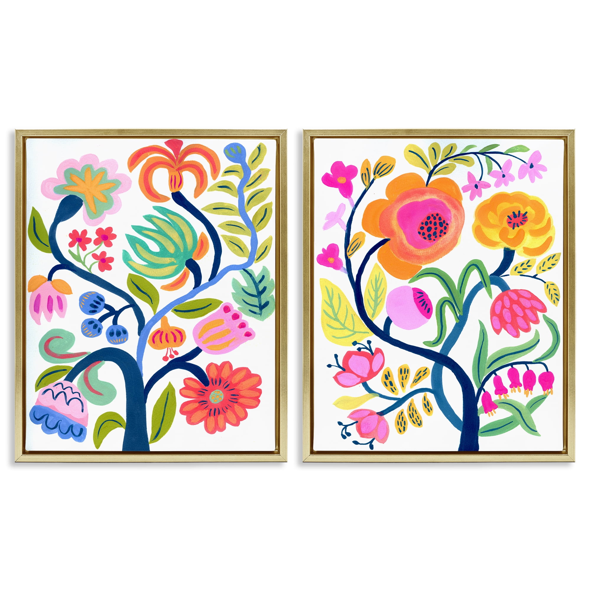 Stupell Industries Colorful Boho Blue Tree 2 Piece Gold Framed Floater Canvas Set, design by Suzanne Allard