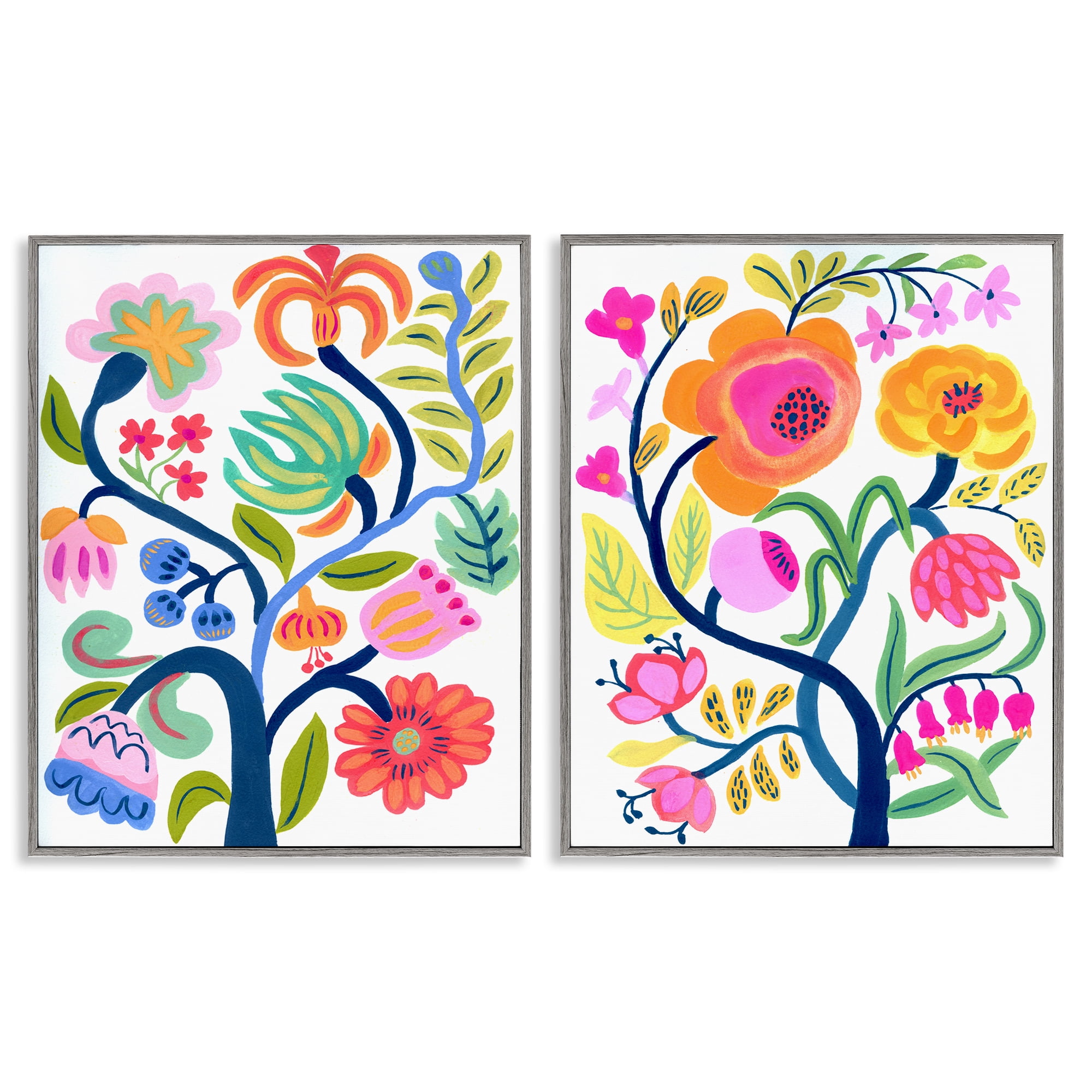 Stupell Industries Colorful Boho Blue Tree 2 Piece Gray Framed Giclee Art Set, design by Suzanne Allard