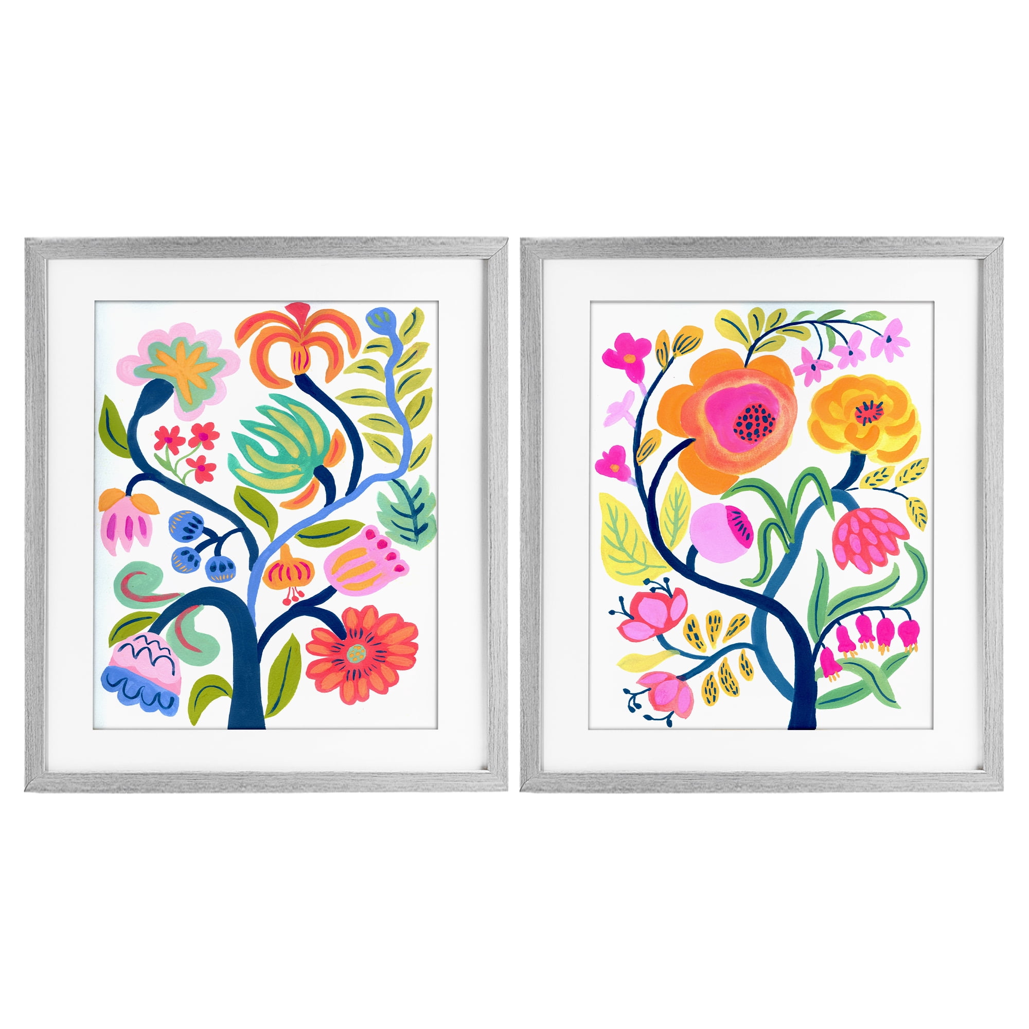 Stupell Industries Colorful Boho Blue Tree 2 Piece Gray Framed Print Under Glass Set, design by Suzanne Allard