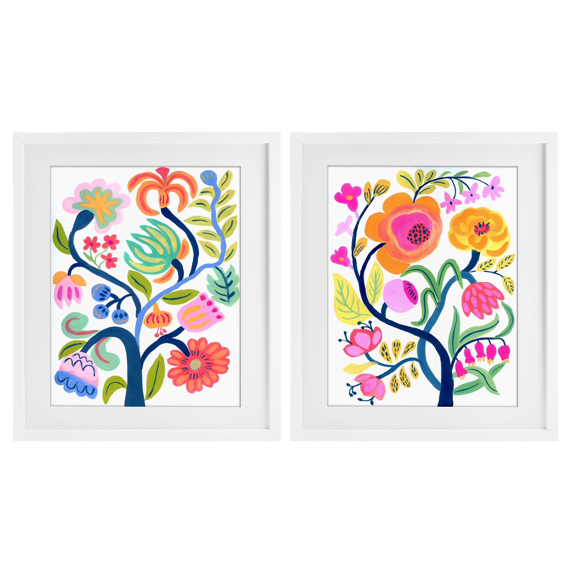 Stupell Industries Colorful Boho Blue Tree 2 Piece White Framed Print Under Glass Set, design by Suzanne Allard