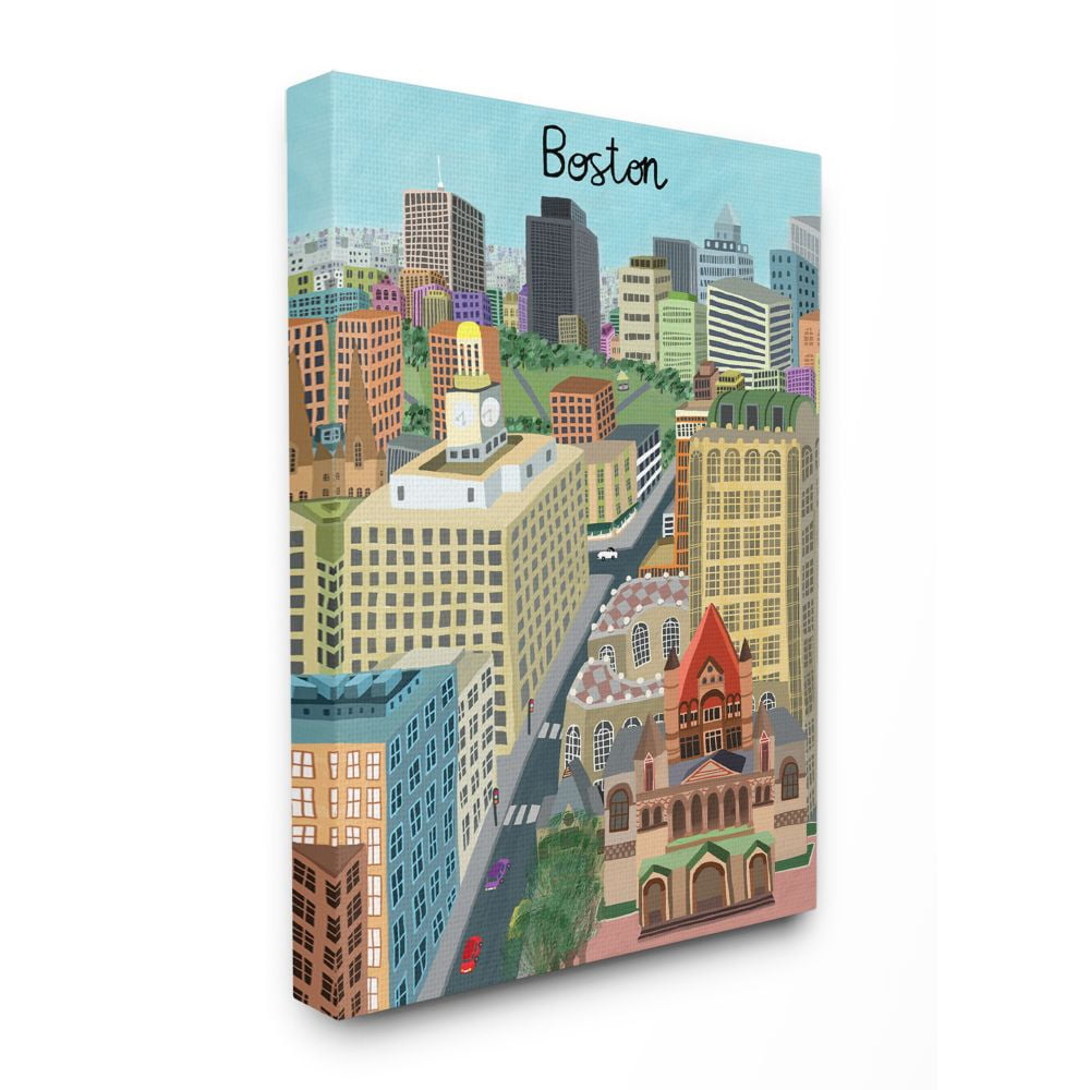 Stupell Industries Colorful Boston Massachusetts City Landmark Architecture Town & City Painting Gallery Wrapped Canvas Art Print Wall Art, 24 x 30