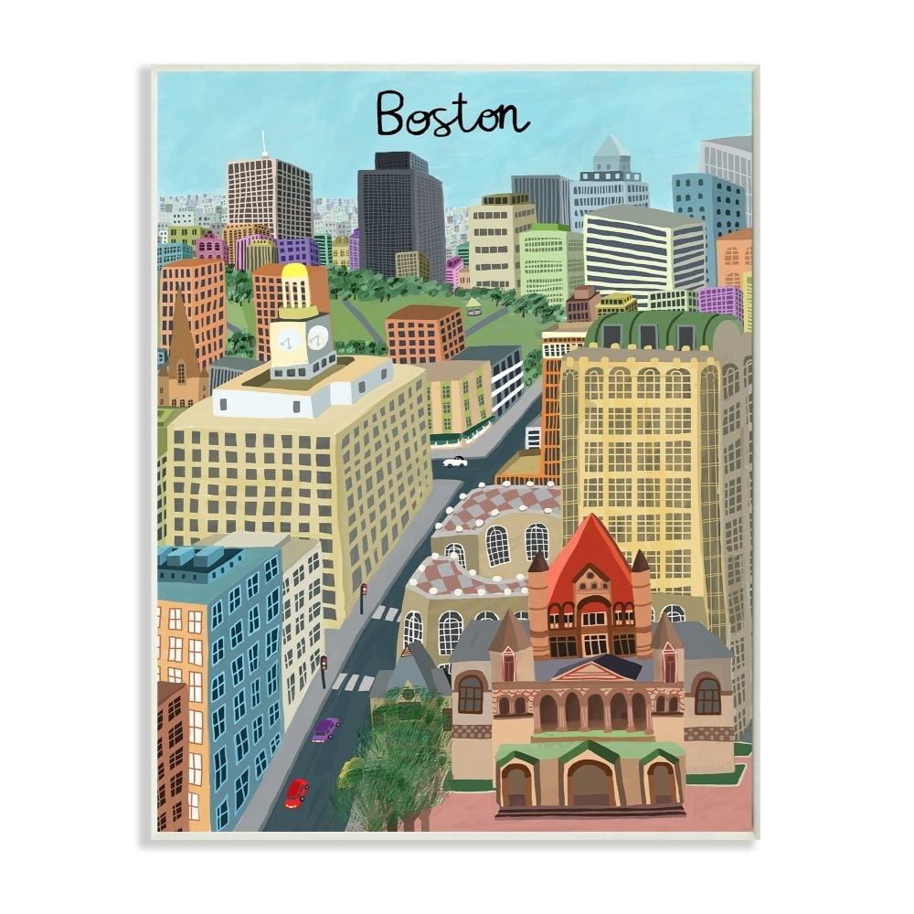 Stupell Industries Colorful Boston Massachusetts City Landmark Architecture Wall Plaque Design by Carla Daly