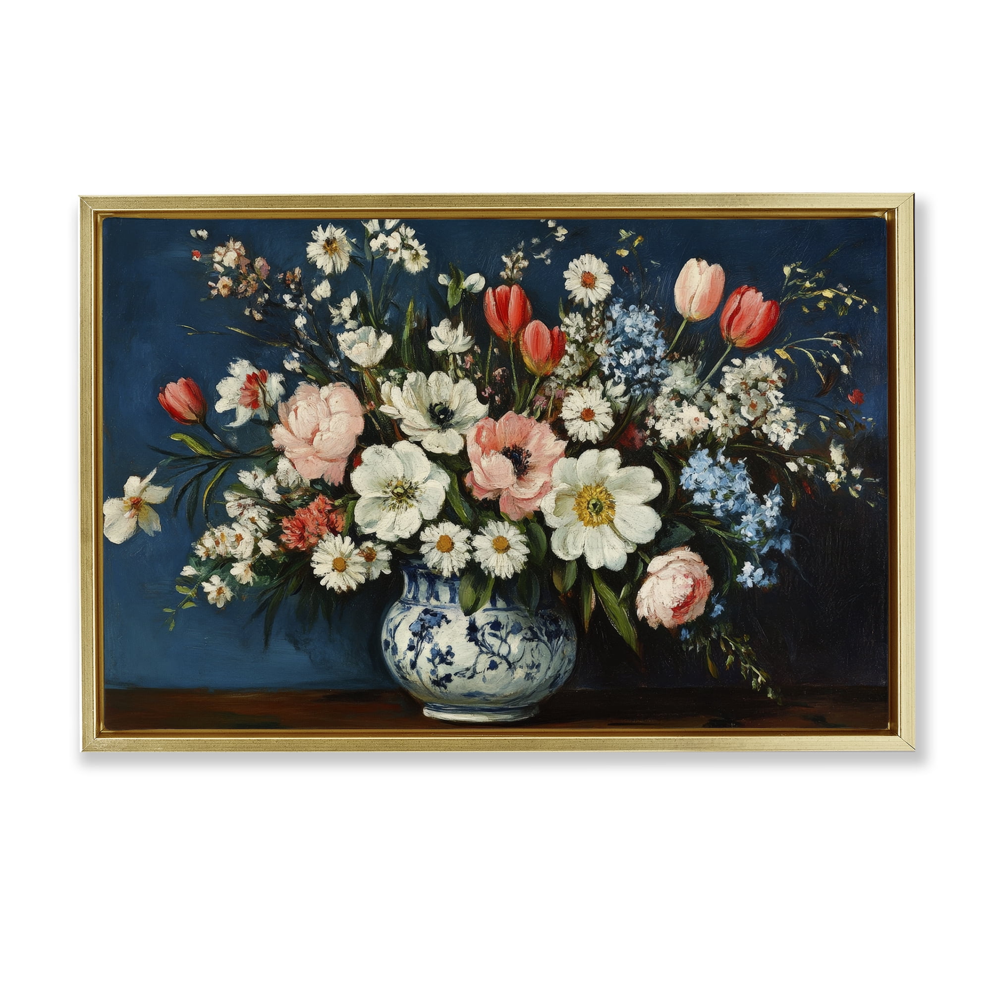 Stupell Industries Colorful Bouquet in Vase Gold Framed Floater Canvas Wall Art, design by Petal Prints Design