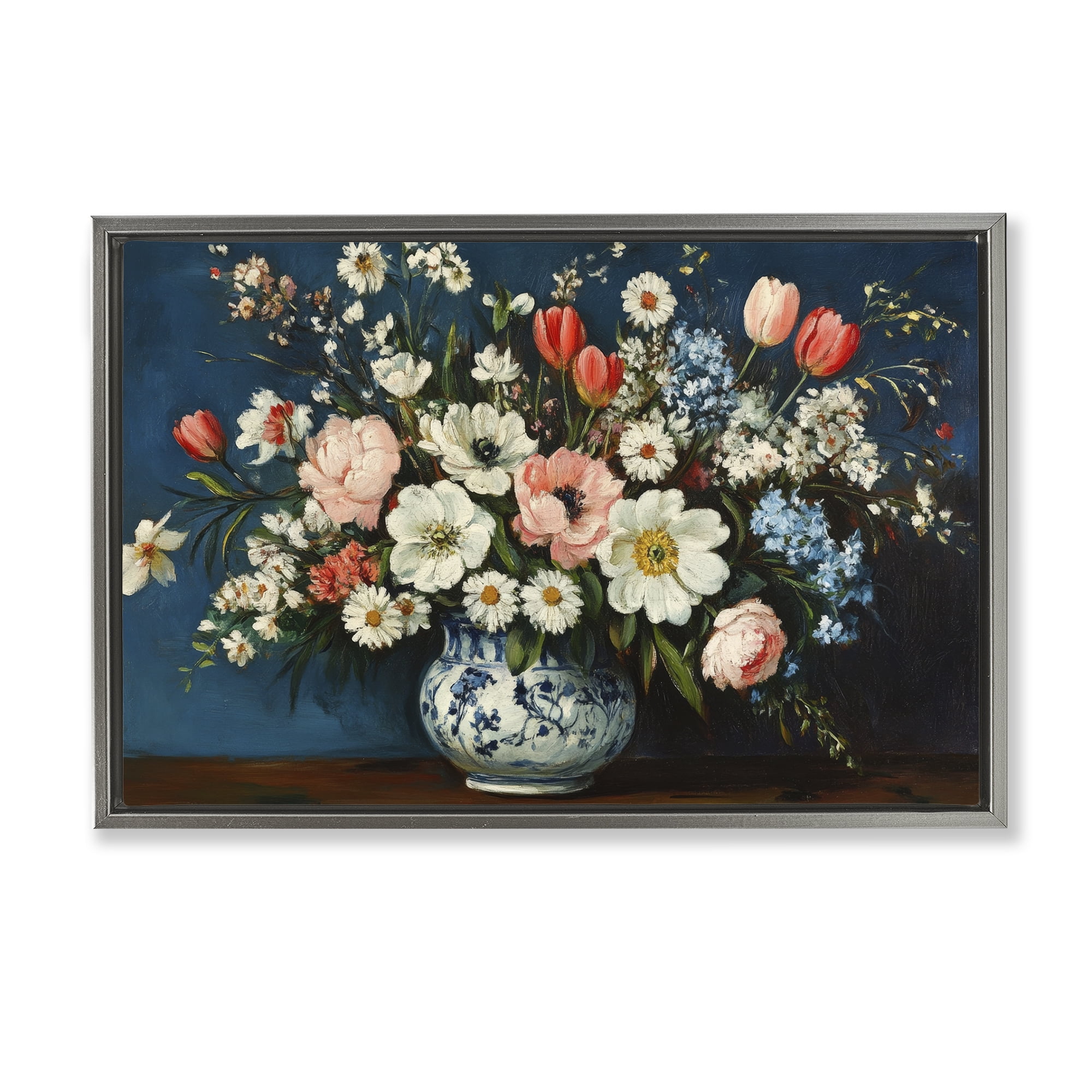 Stupell Industries Colorful Bouquet in Vase Gray Framed Floater Canvas Wall Art, design by Petal Prints Design