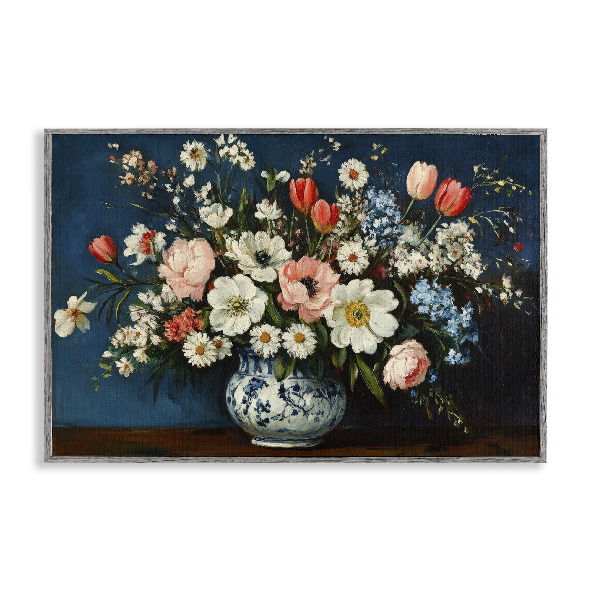 Stupell Industries Colorful Bouquet in Vase Gray Framed Giclee Art, design by Petal Prints Design