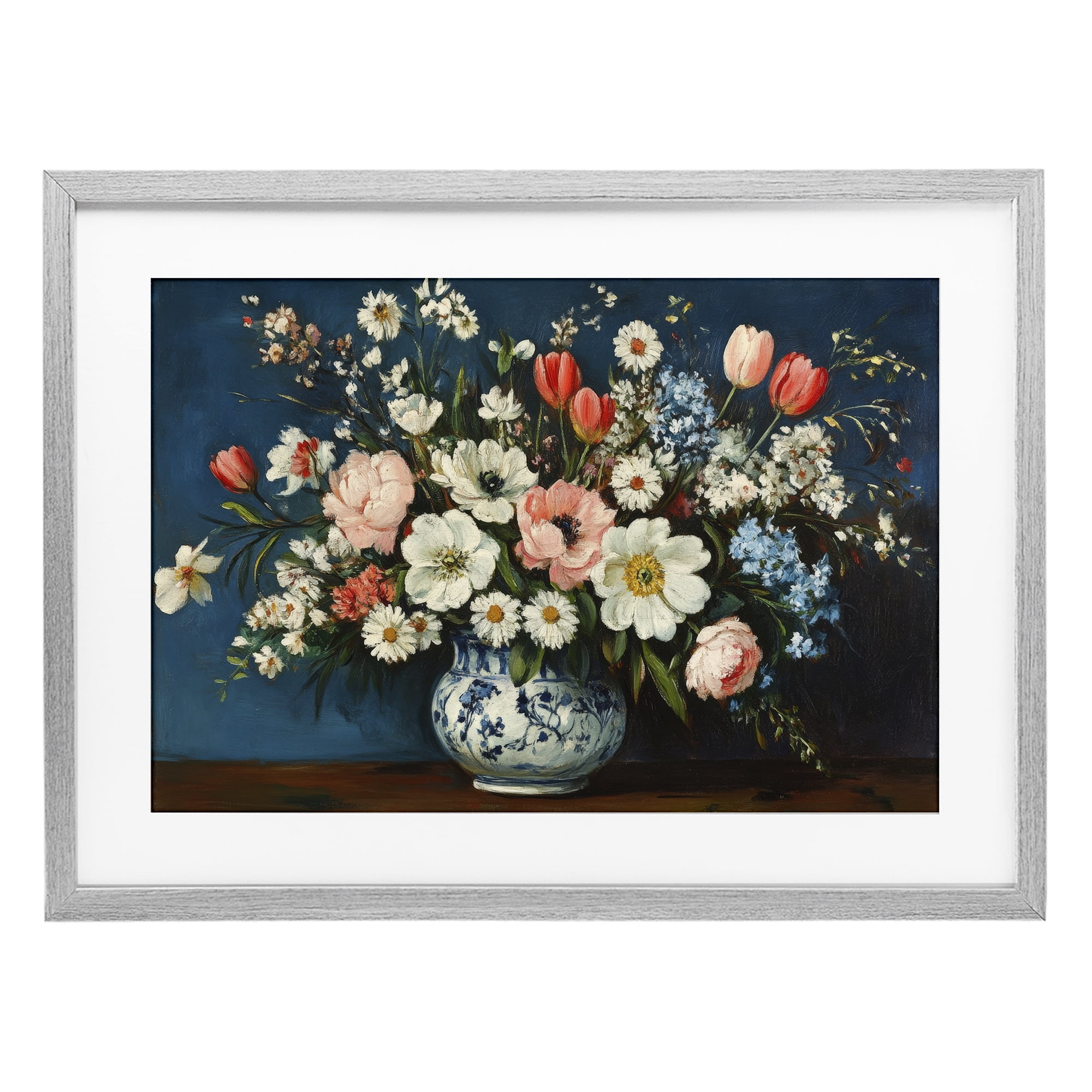 Stupell Industries Colorful Bouquet in Vase Gray Framed Print Under Glass, design by Petal Prints Design