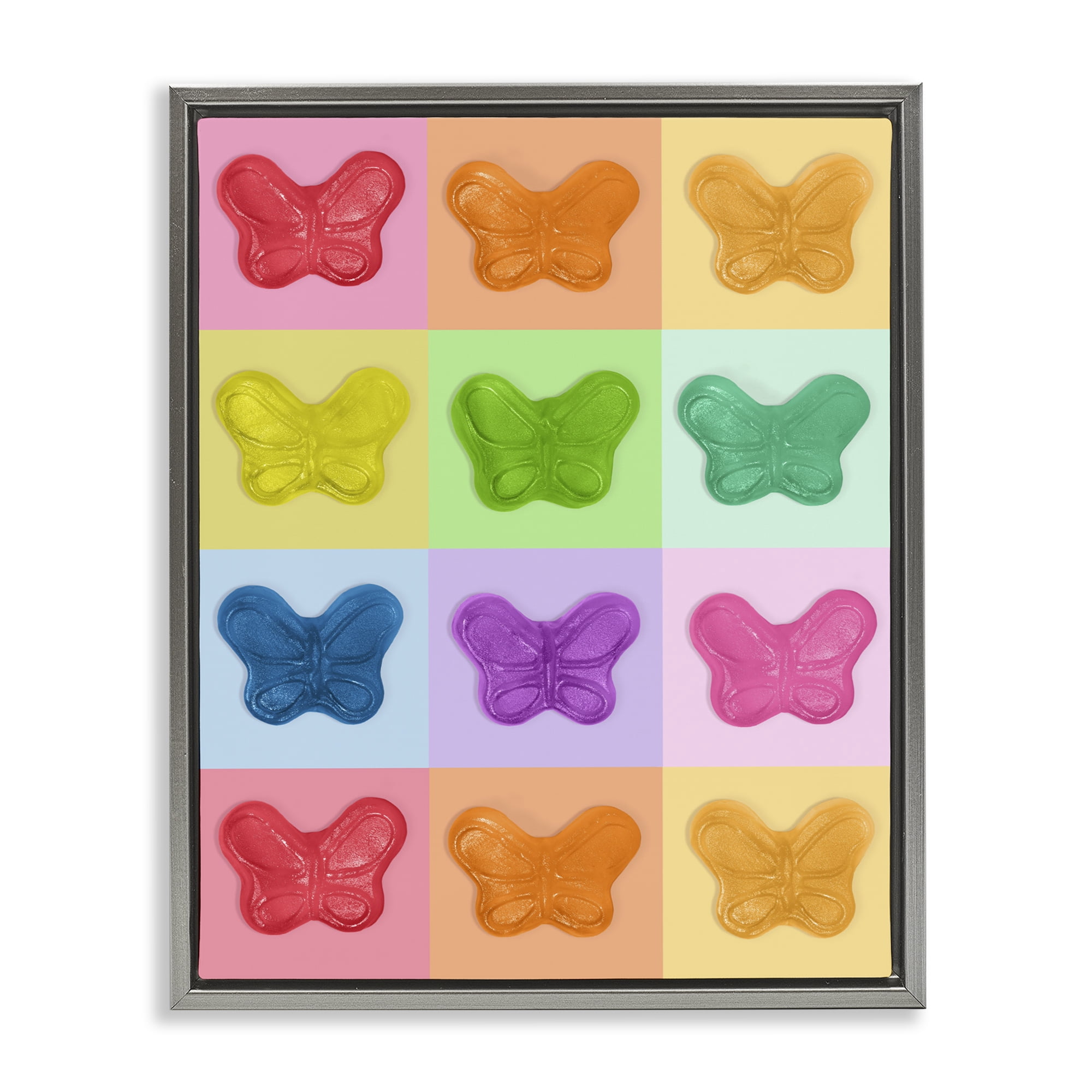 Stupell Industries Colorful Butterflies Candy Gray Framed Floater Canvas Wall Art, design by LISH Creative