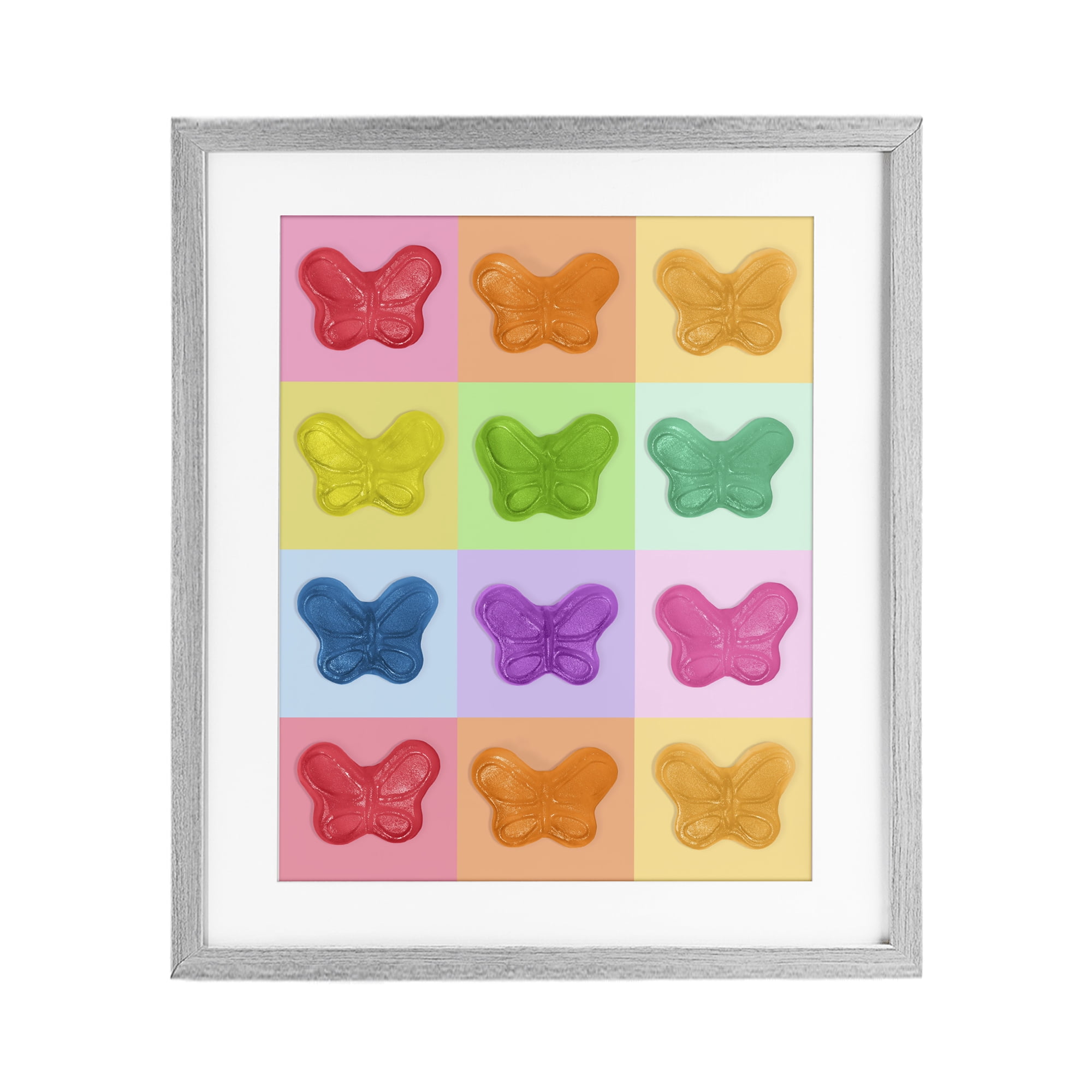 Stupell Industries Colorful Butterflies Candy Gray Framed Print Under Glass, design by LISH Creative