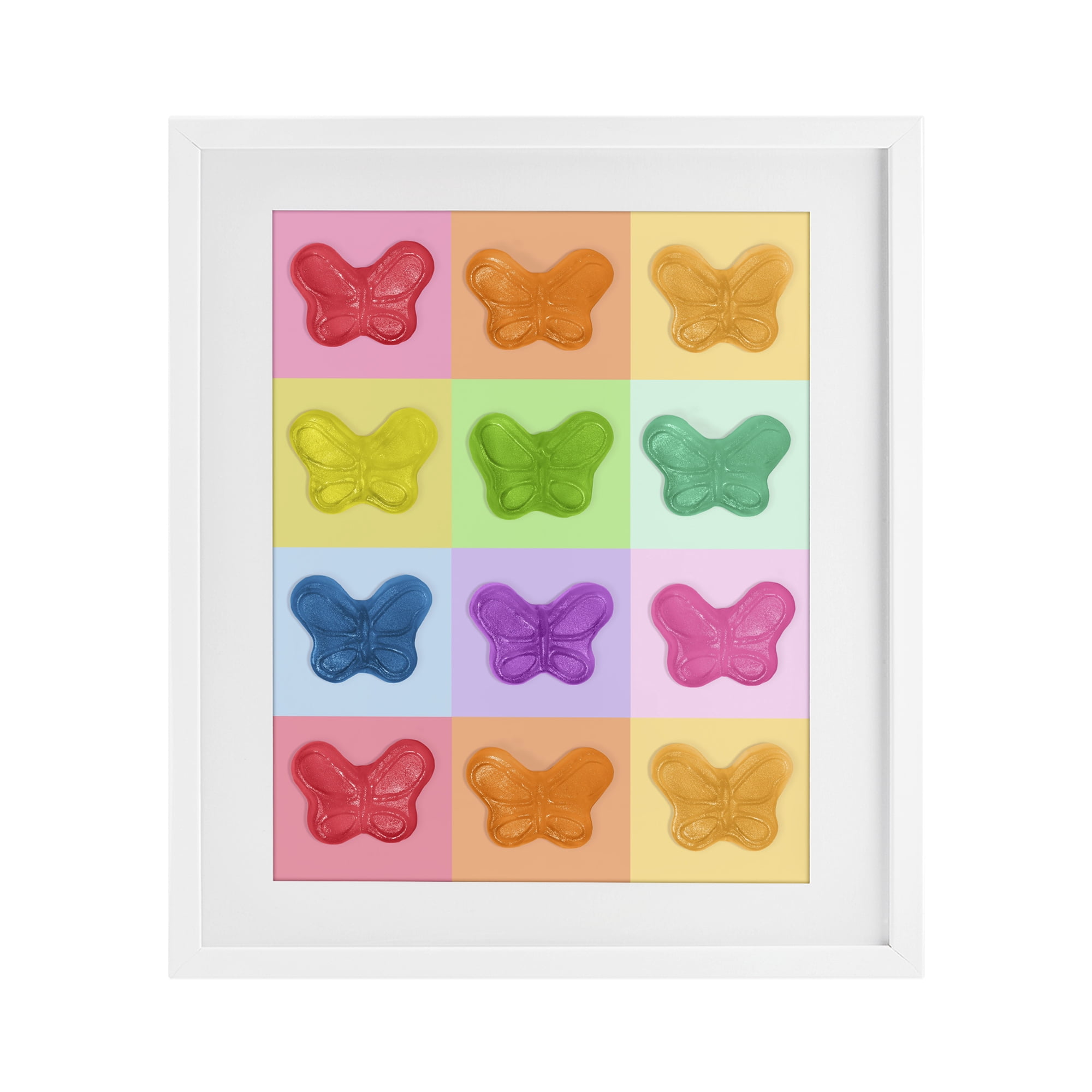 Stupell Industries Colorful Butterflies Candy White Framed Print Under Glass, design by LISH Creative