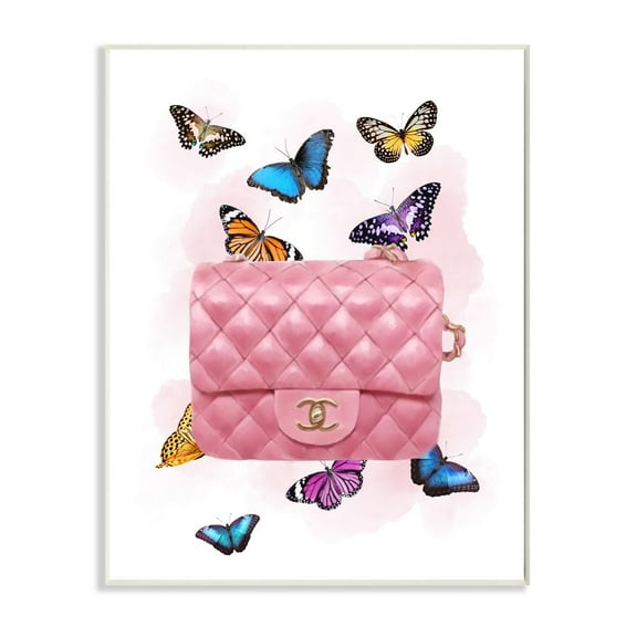 Stupell Industries Colorful Butterflies and Fashion Clutch Pink Design Beauty & Fashion Painting Unframed Art Print Wall Art, 10 x 15