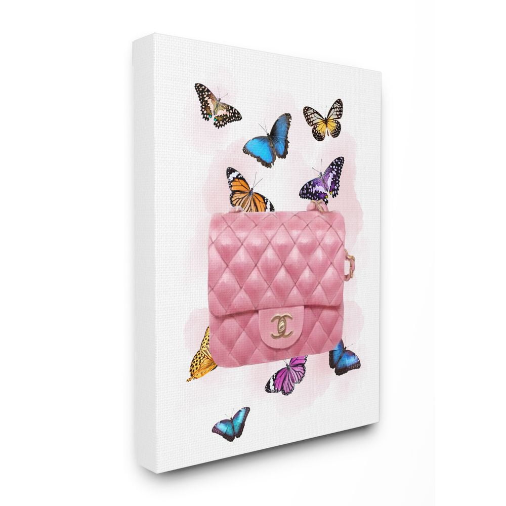 Stupell Industries Colorful Butterflies and Fashion Clutch Pink Design Canvas Wall Art Design by Ziwei Li