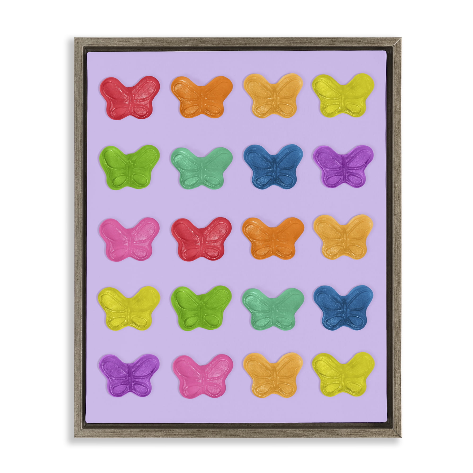Stupell Industries Colorful Butterflies on Lilac Brown Framed Floater Canvas Wall Art, design by LISH Creative