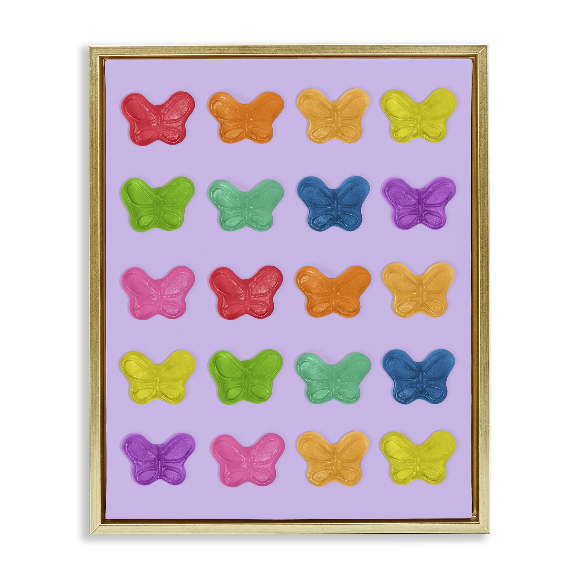 Stupell Industries Colorful Butterflies on Lilac Gold Framed Floater Canvas Wall Art, design by LISH Creative