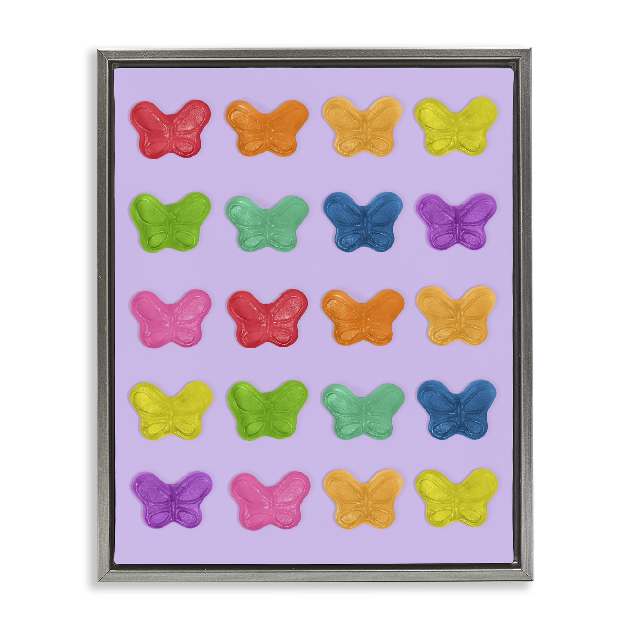 Stupell Industries Colorful Butterflies on Lilac Gray Framed Floater Canvas Wall Art, design by LISH Creative