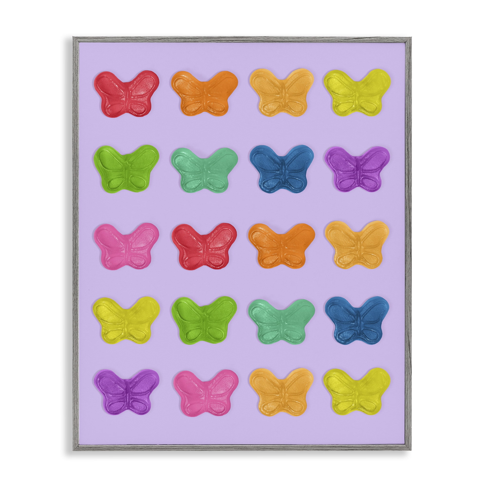 Stupell Industries Colorful Butterflies on Lilac Gray Framed Giclee Art, design by LISH Creative