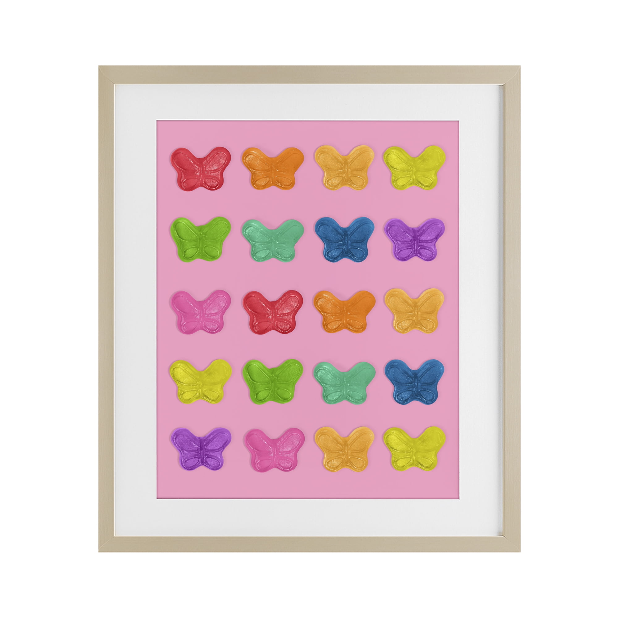 Stupell Industries Colorful Butterflies on Pink Birch Framed Print Under Glass, design by LISH Creative
