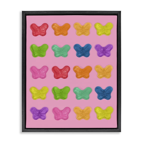 Stupell Industries Contemporary Colorful Butterflies on Pink Black Floating Frame Canvas Art, 17 x 21, by LISH Creative