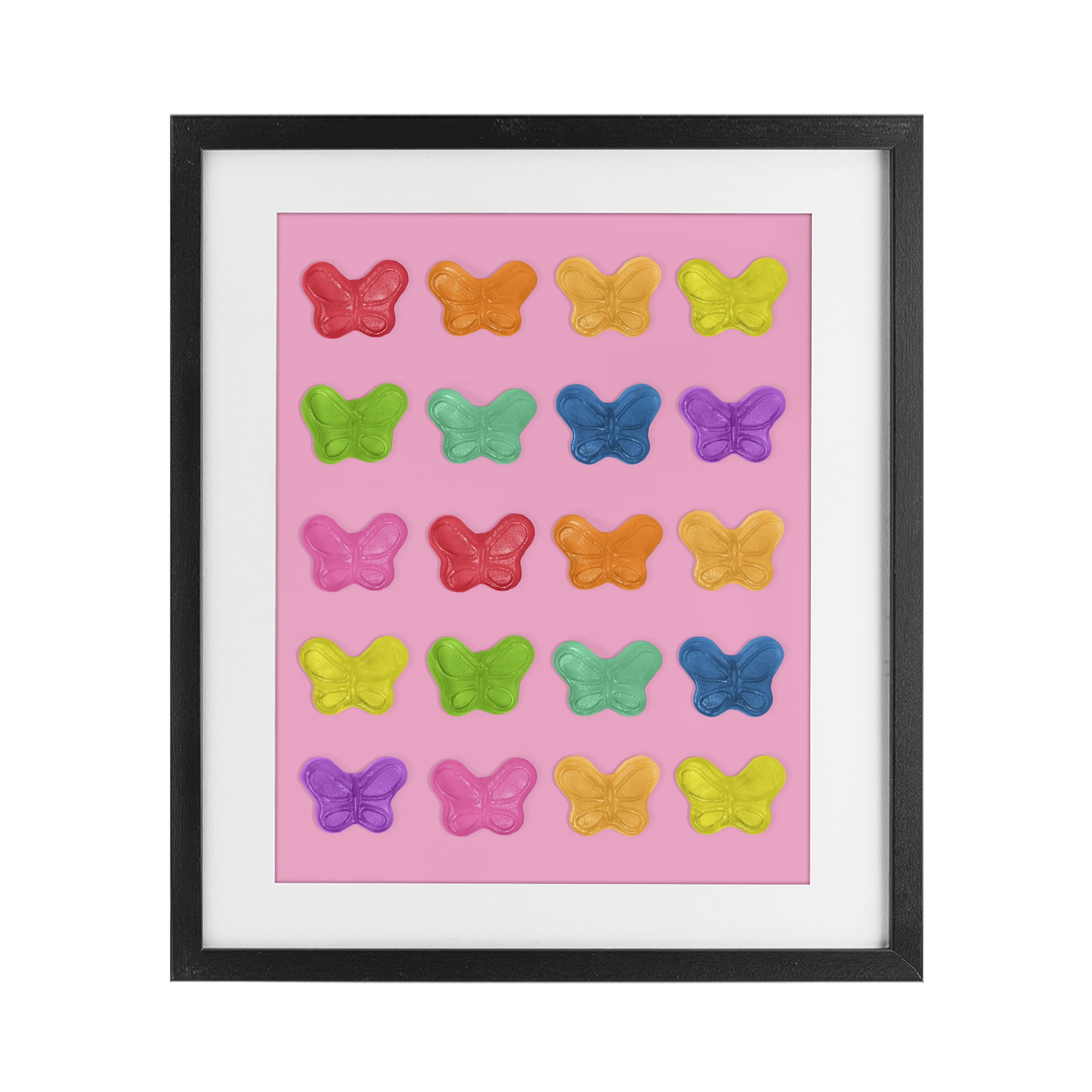 Stupell Industries Colorful Butterflies on Pink Black Framed Print Under Glass, design by LISH Creative